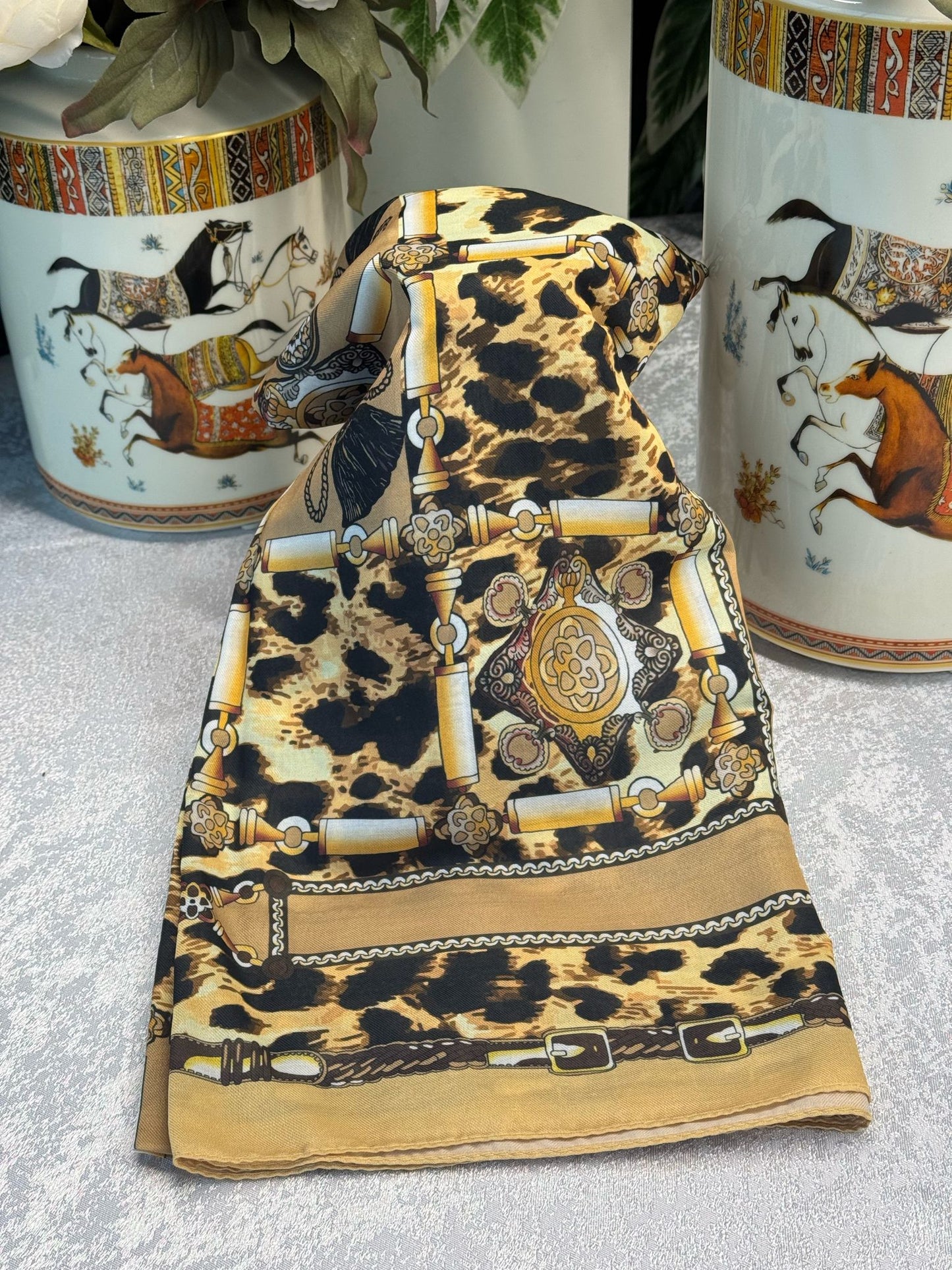 Hermes Leopar Pamuk Soft Şal 65329 - Gold