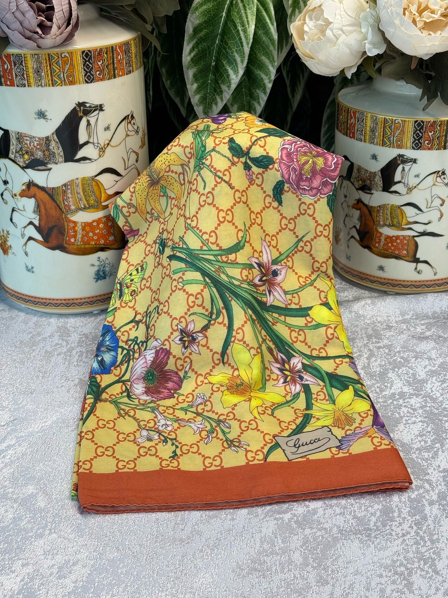 Gucci Çiçek Desen Pamuk Soft Şal 65355 - Sarı