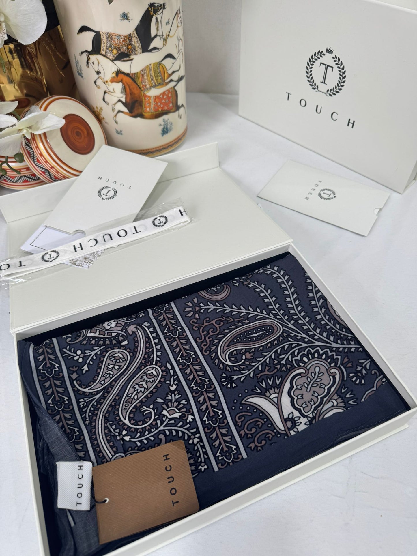 Touch İthal Etnik Desen Pamuk İpek Şal- 99770 - Antrasit