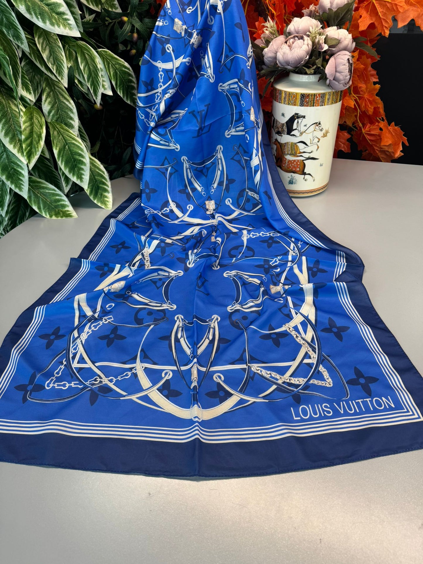Lv Kemer Desen Pamuk Soft Şal 31230 - Mavi