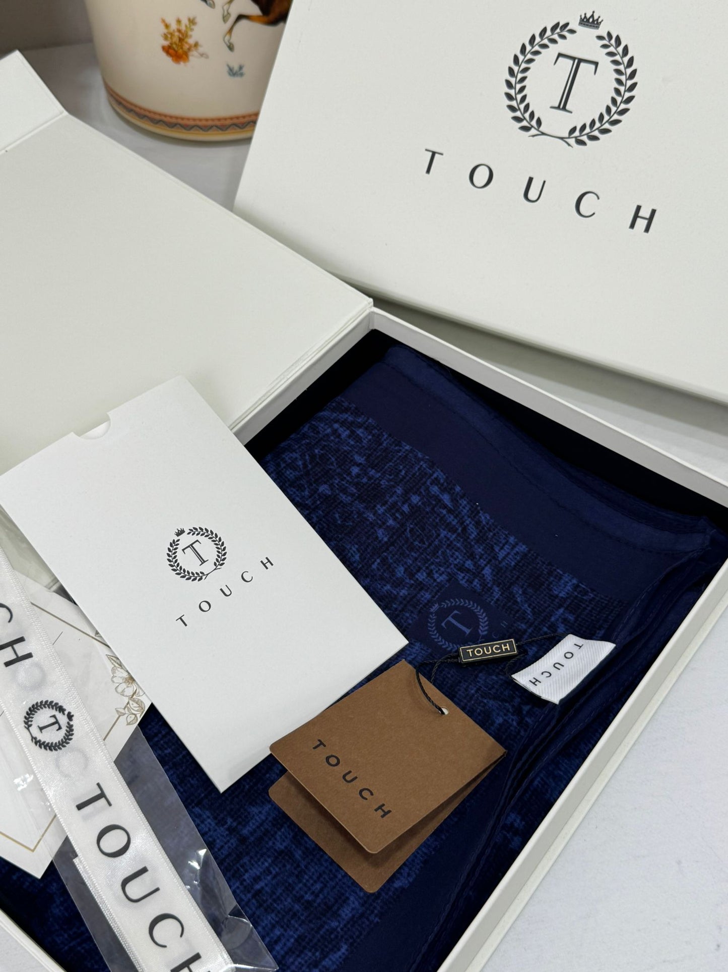 Touch İthal Etnik Desen Pamuk İpek Şal 63457 - Lacivert