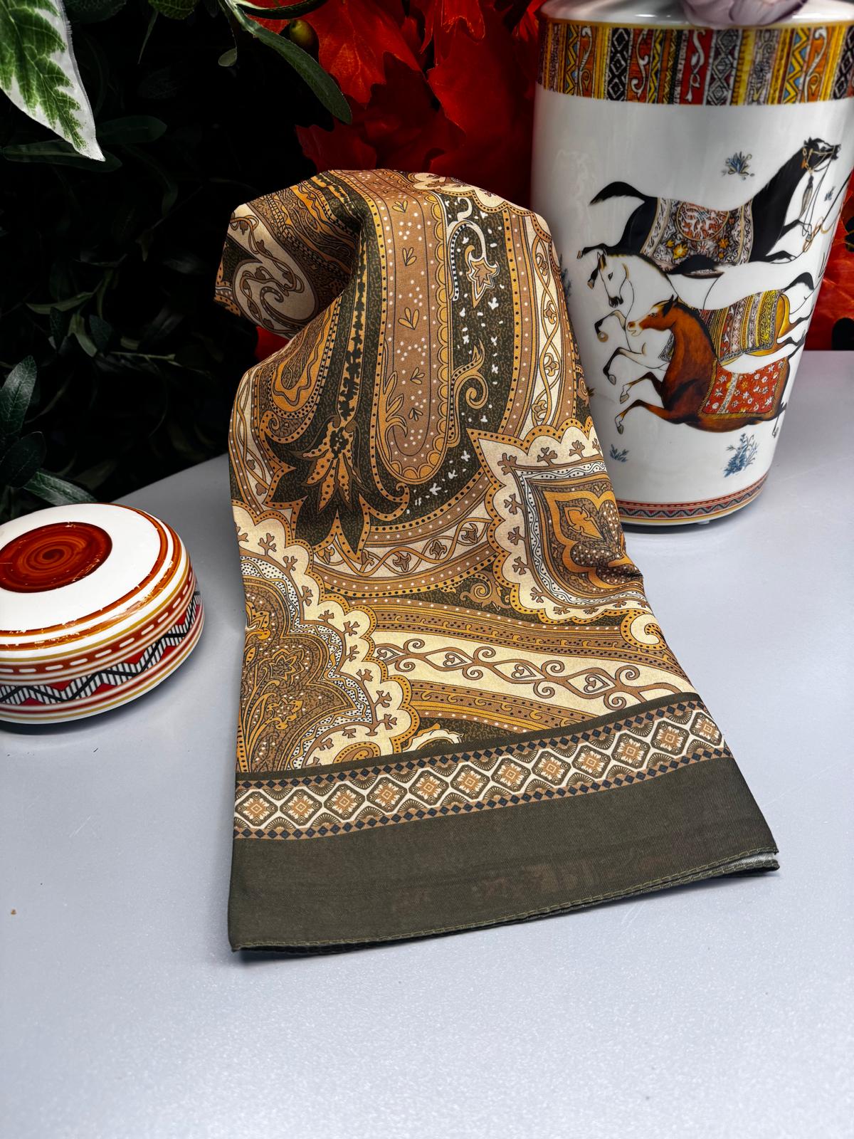 Yeni Etnik Pamuk Soft Şal 65301 - 65301 Haki-Altın
