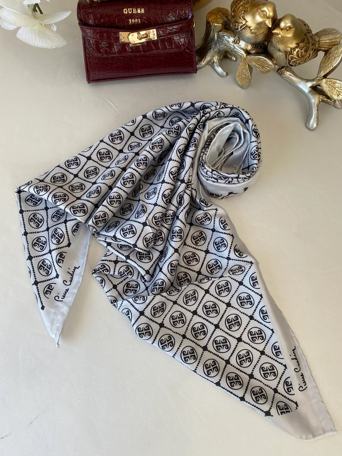 Pier Cardin Kare Desen Twill Eşarp 44131 - Açık Gri