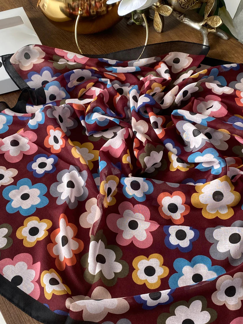 Çiçek Desen Pamuk Soft Eşarp - Bordo