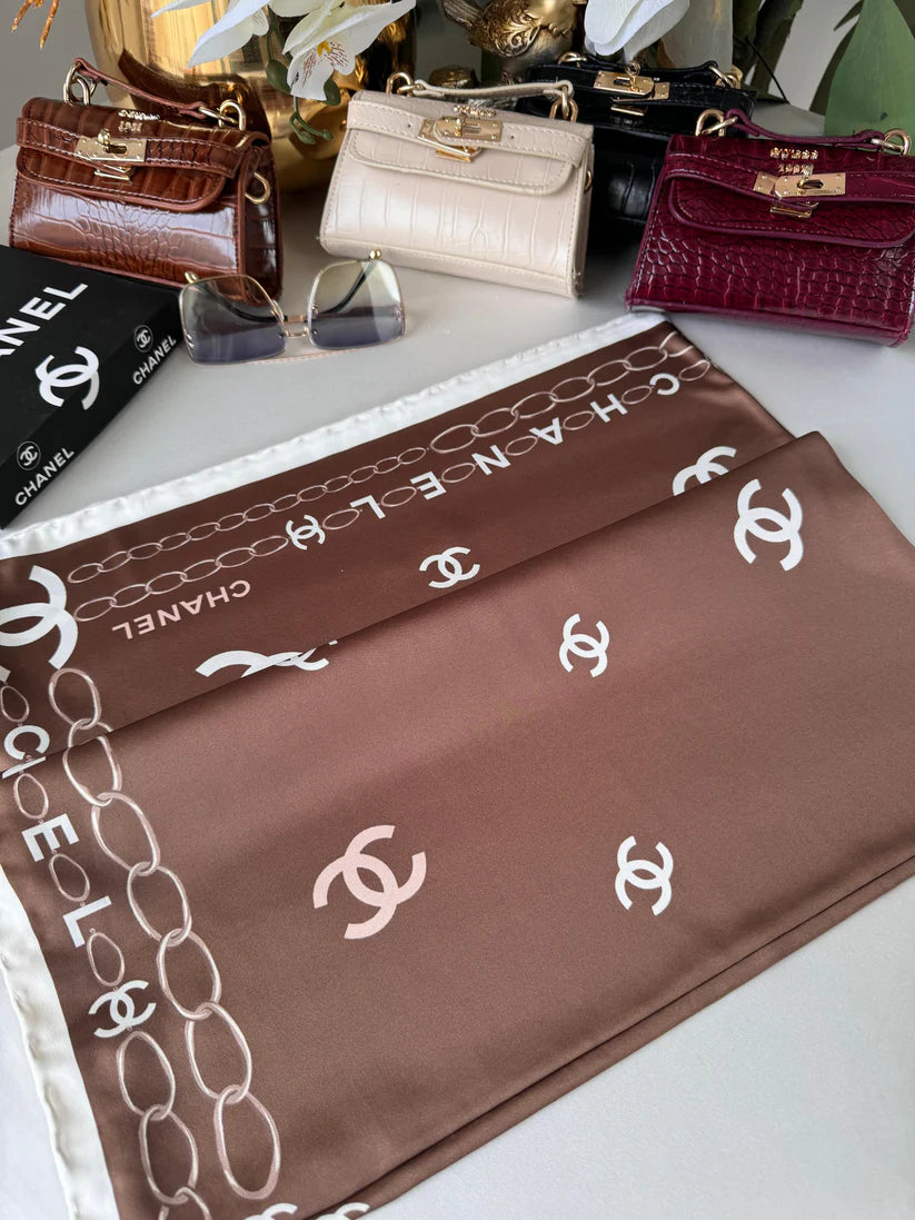 Chanel Saten İpek Eşarp 44124 - Kahve