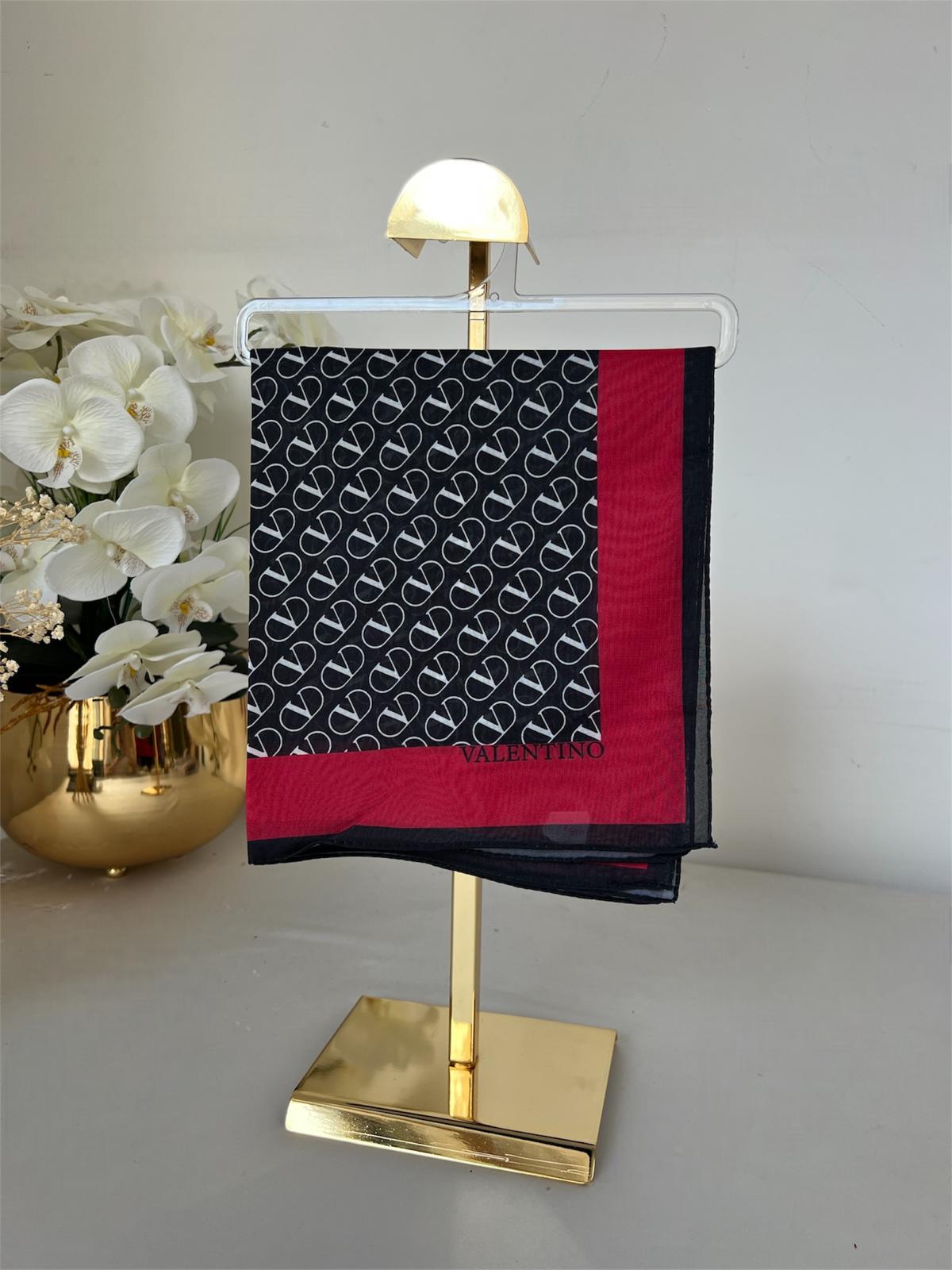 Valentino Saten İpek Eşarp 281044 - Siyah/Bordo