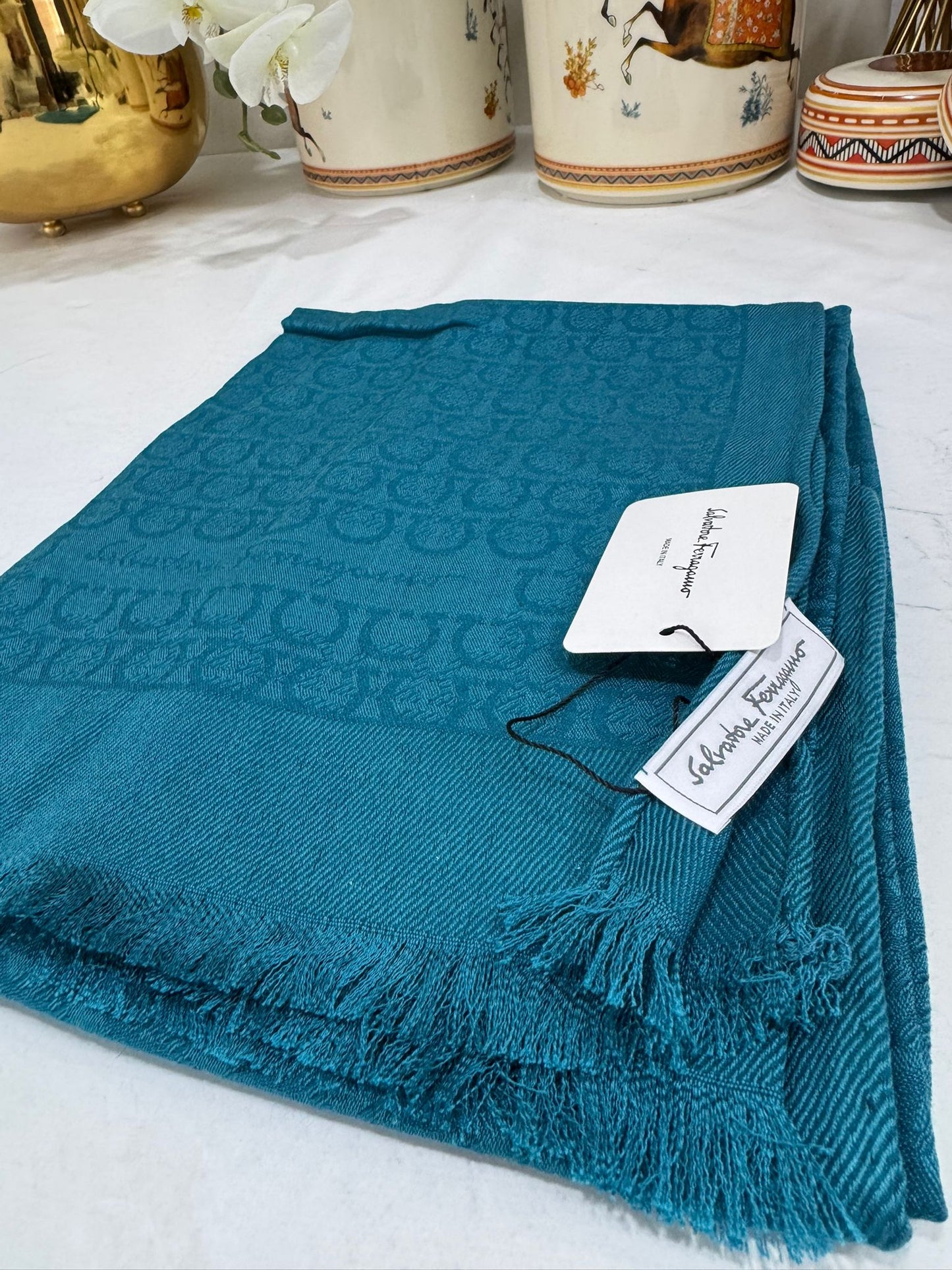 İTHAL A+ Salvatore Yün İpek Çift Taraflı Marka Şal 87452 - Petrol