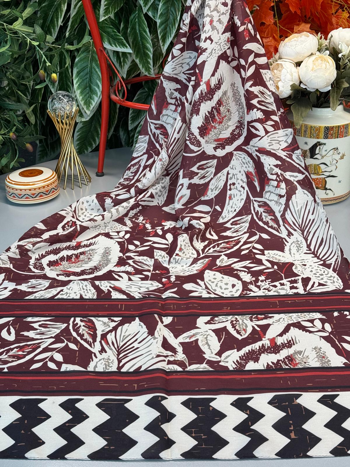 Etnik Desenli Etro Pamuk Soft Şal - 893250 - Bordo