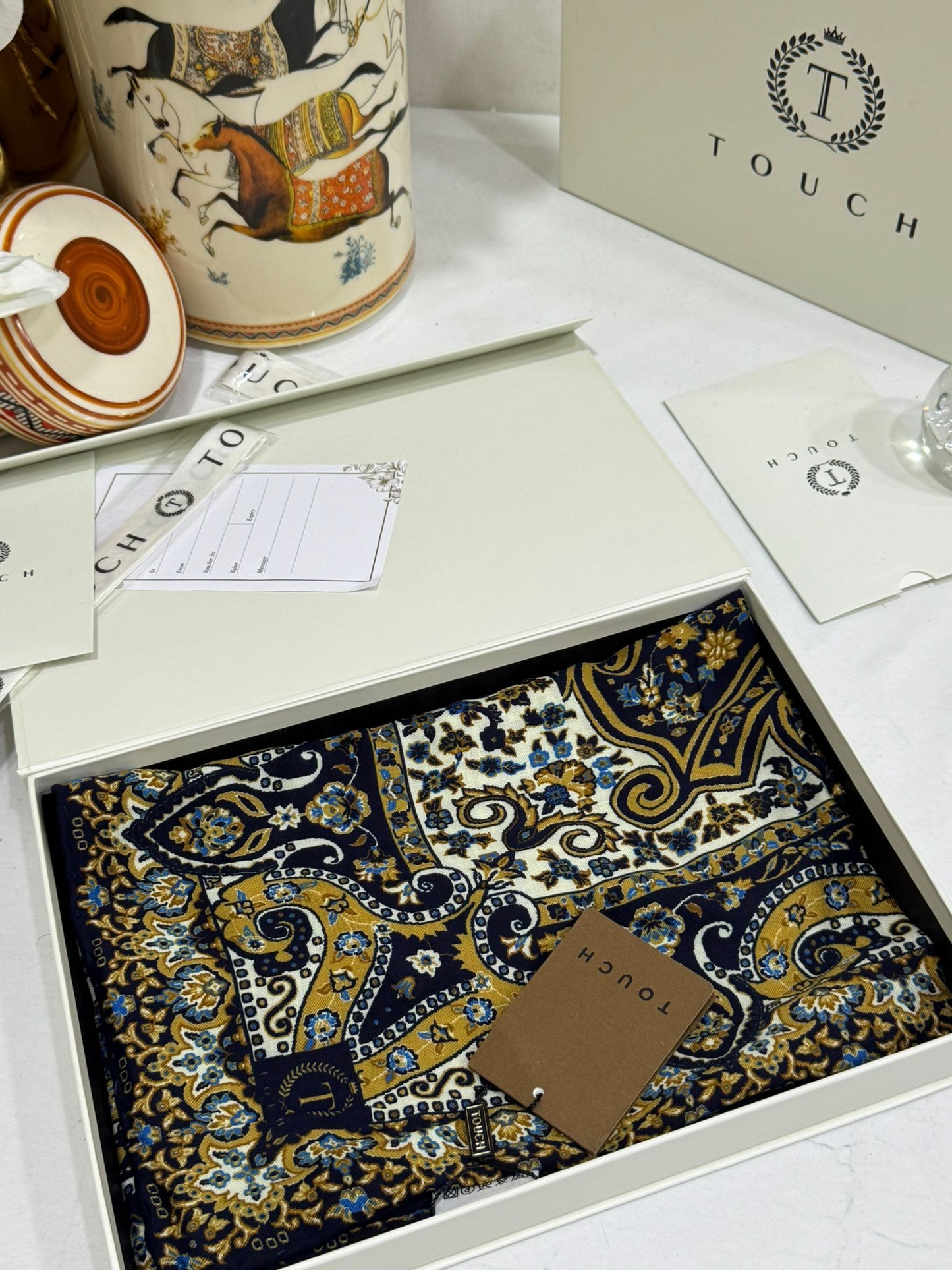 Touch İthal Etnik Desen Yün İpek Şal- 34550 - Turuncu Siyah