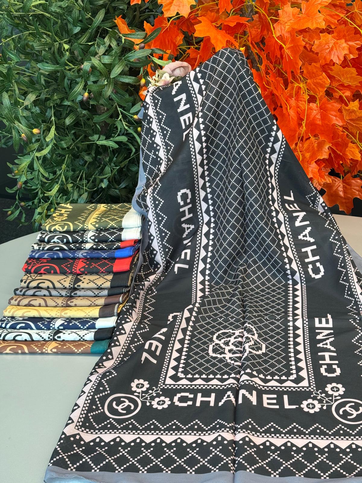 Chanel Çizgili Pamuk Soft Şal 51201 - Antrasit