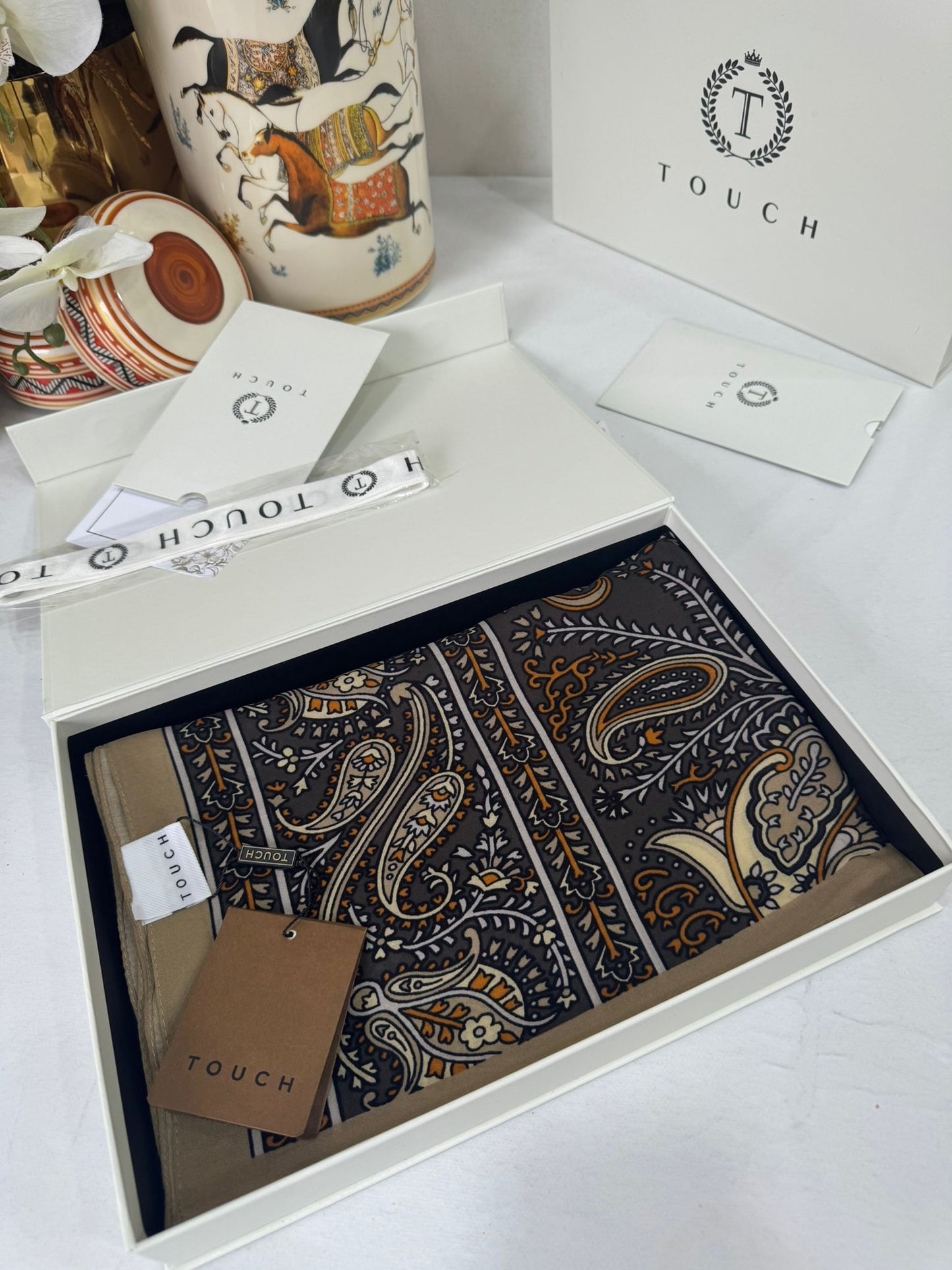 Touch İthal Etnik Desen Pamuk İpek Şal- 99770 - Vizon