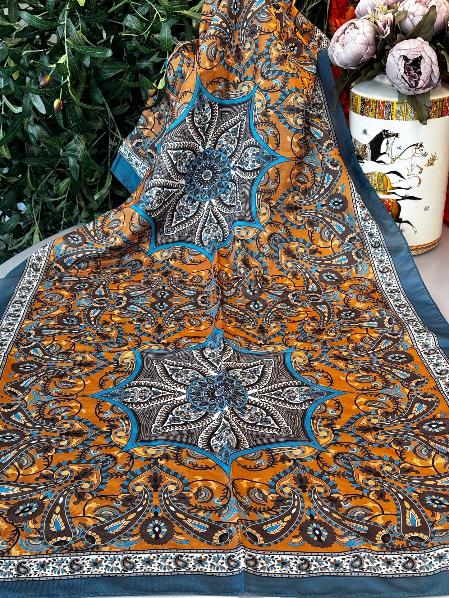 Etro Buta Desenli Pamuk Soft Şal - 377350 - Bebe mavisi Gold
