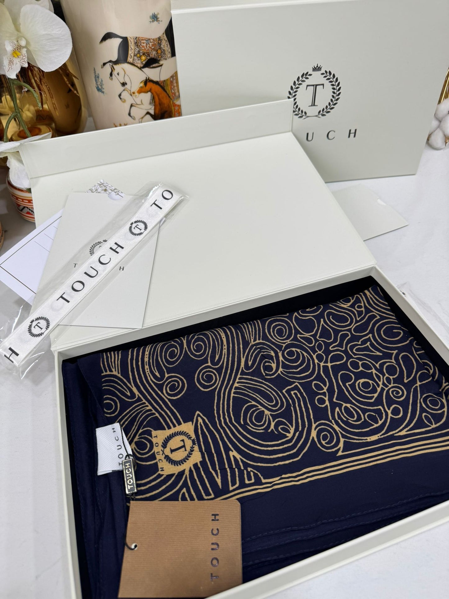 Touch İthal Etnik Desen Pamuk İpek Şal 63459- Vizon