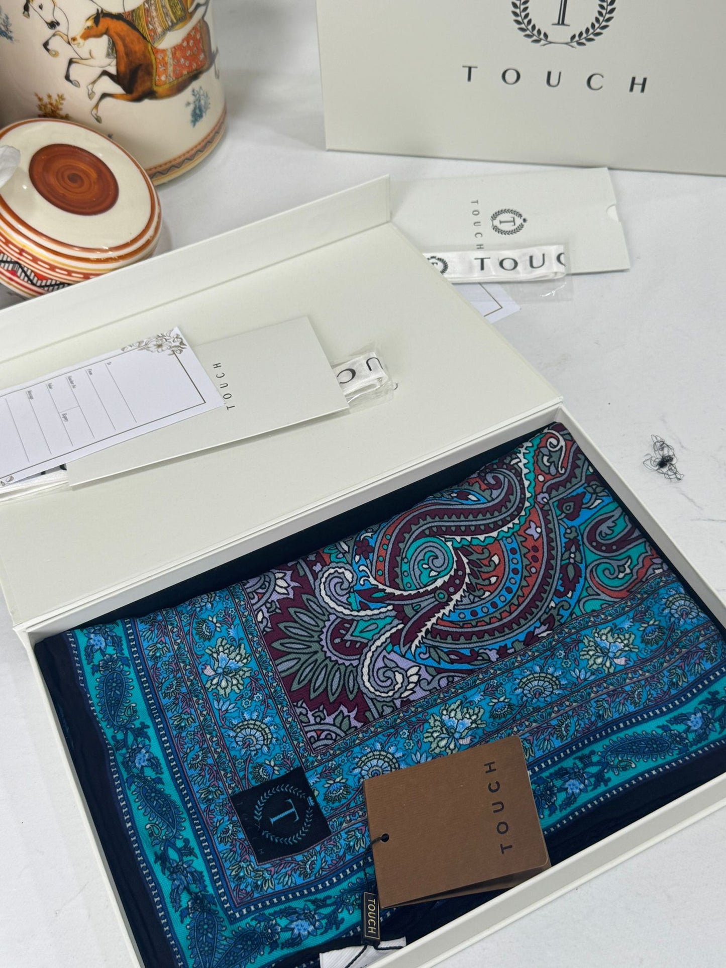 Touch İthal Etnik Desen Yün İpek Şal- 35110 - Bebe Mavisi