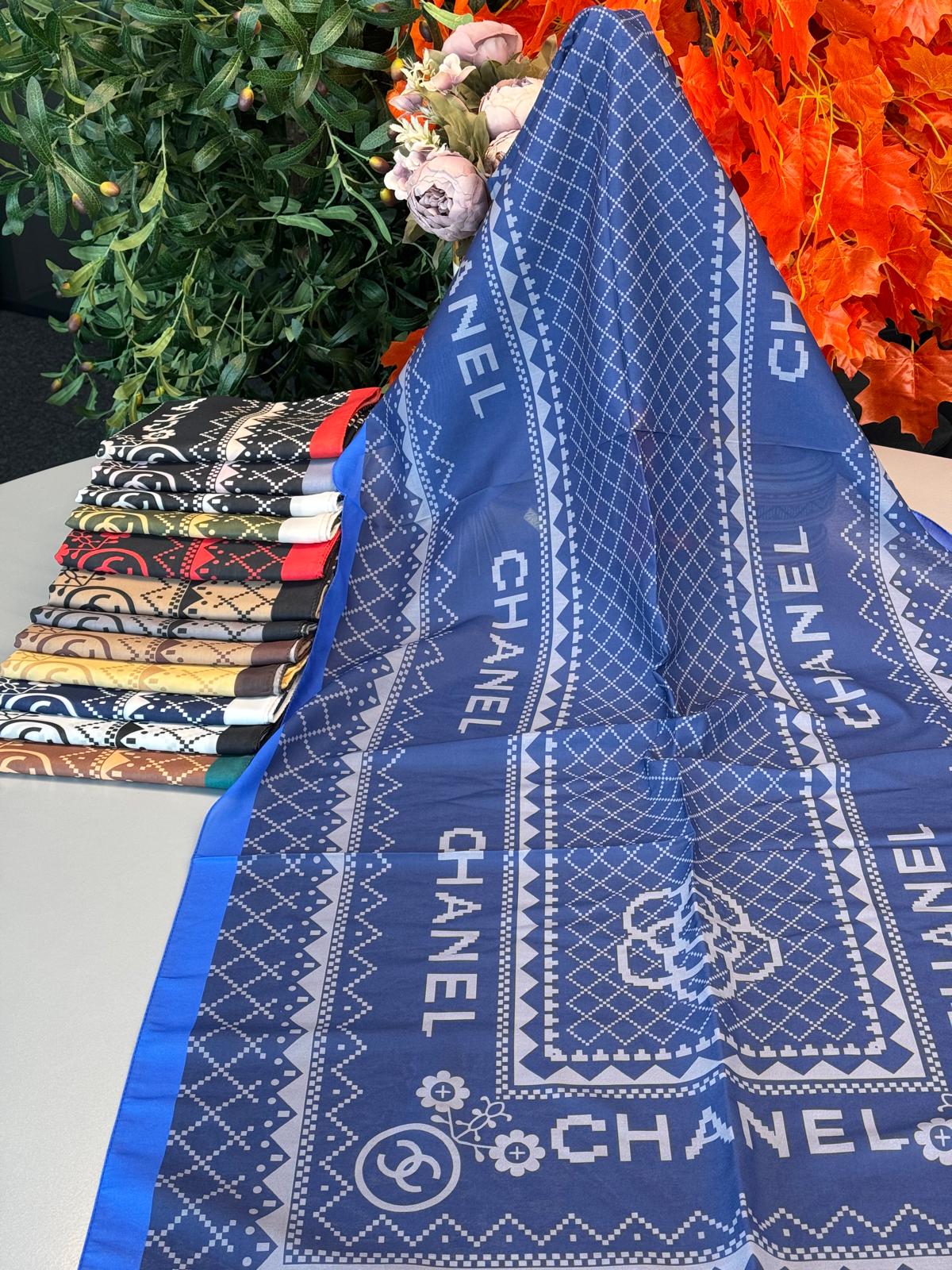 Chanel Çizgili Pamuk Soft Şal 51201 - Saks