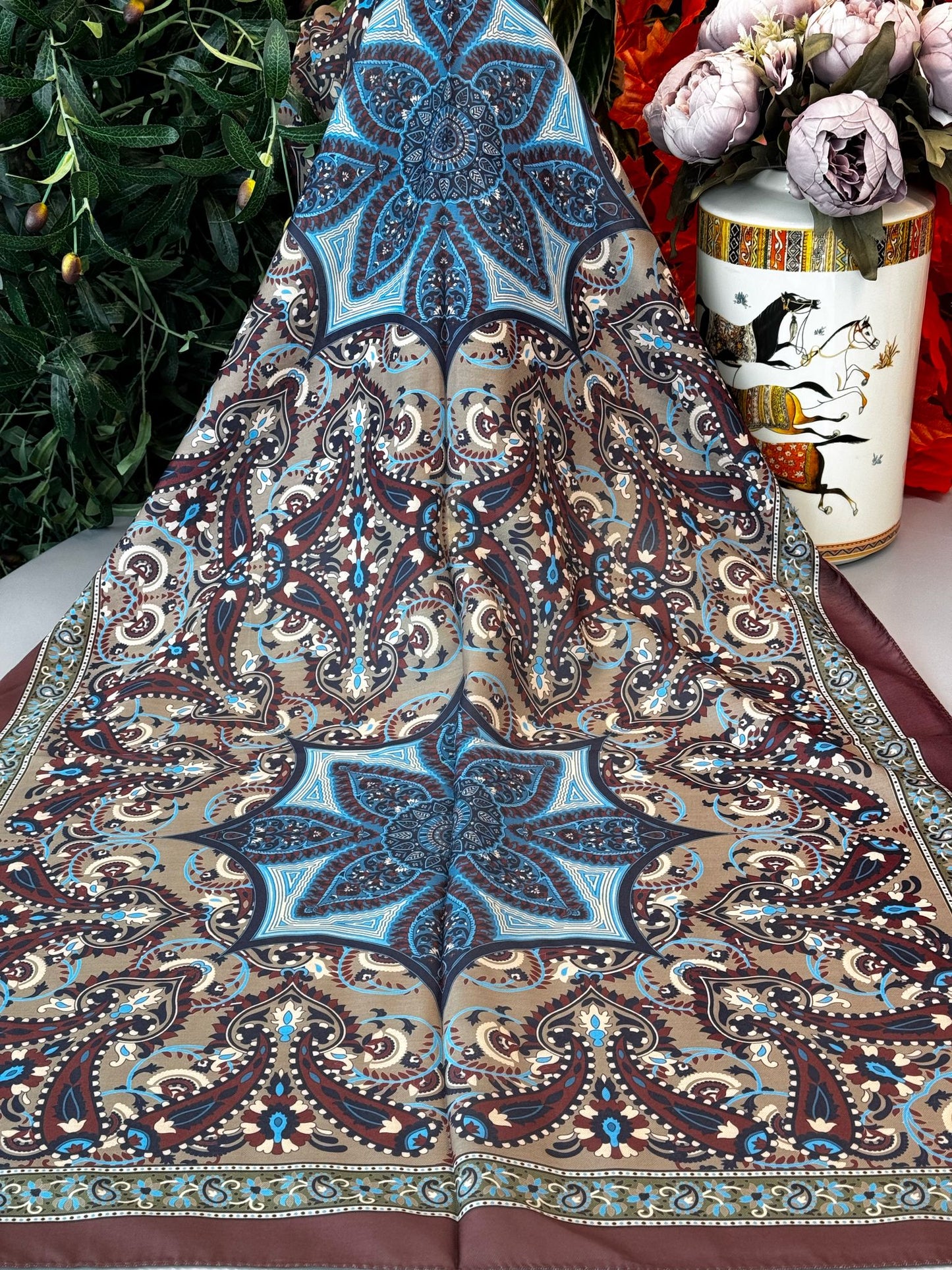 Etro Buta Desenli Pamuk Soft Şal - 377350 - Bordo Vizon