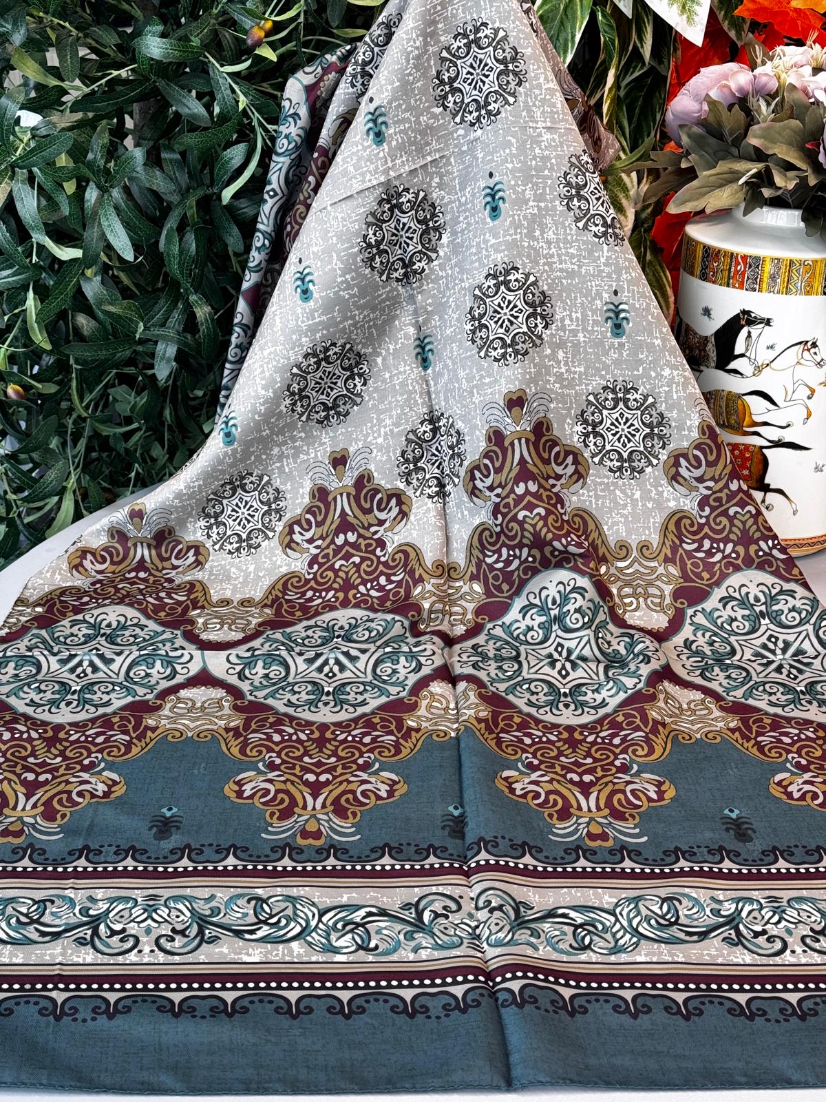 Hint Etro Desenli Pamuk Soft Şal - 658960 - Petrol-Bordo