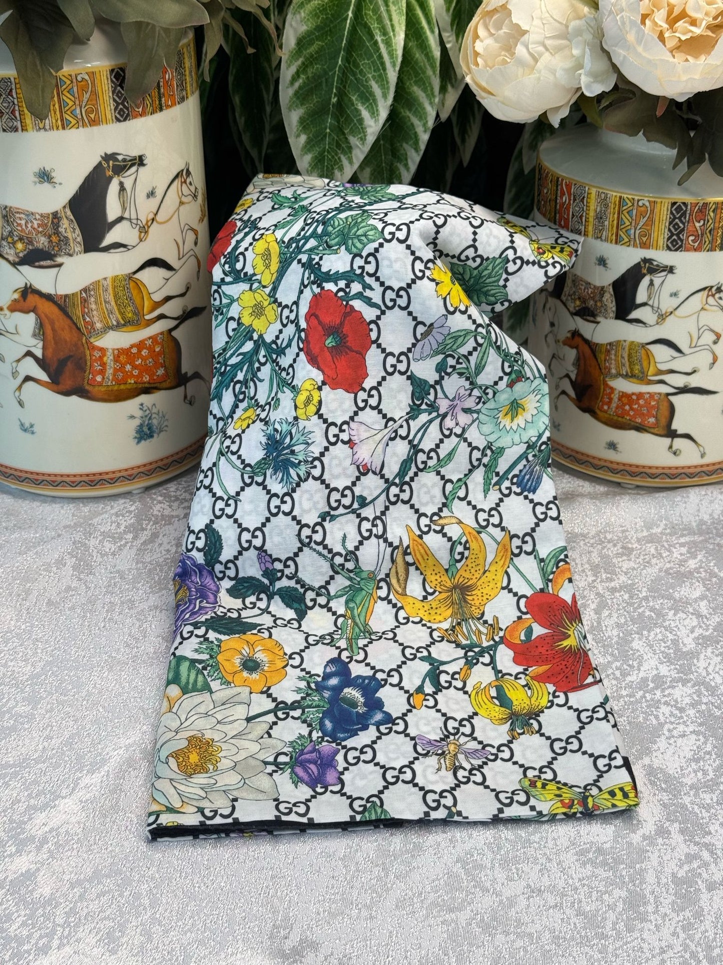 Gucci Çiçek Desen Pamuk Soft Şal 65355 - Beyaz