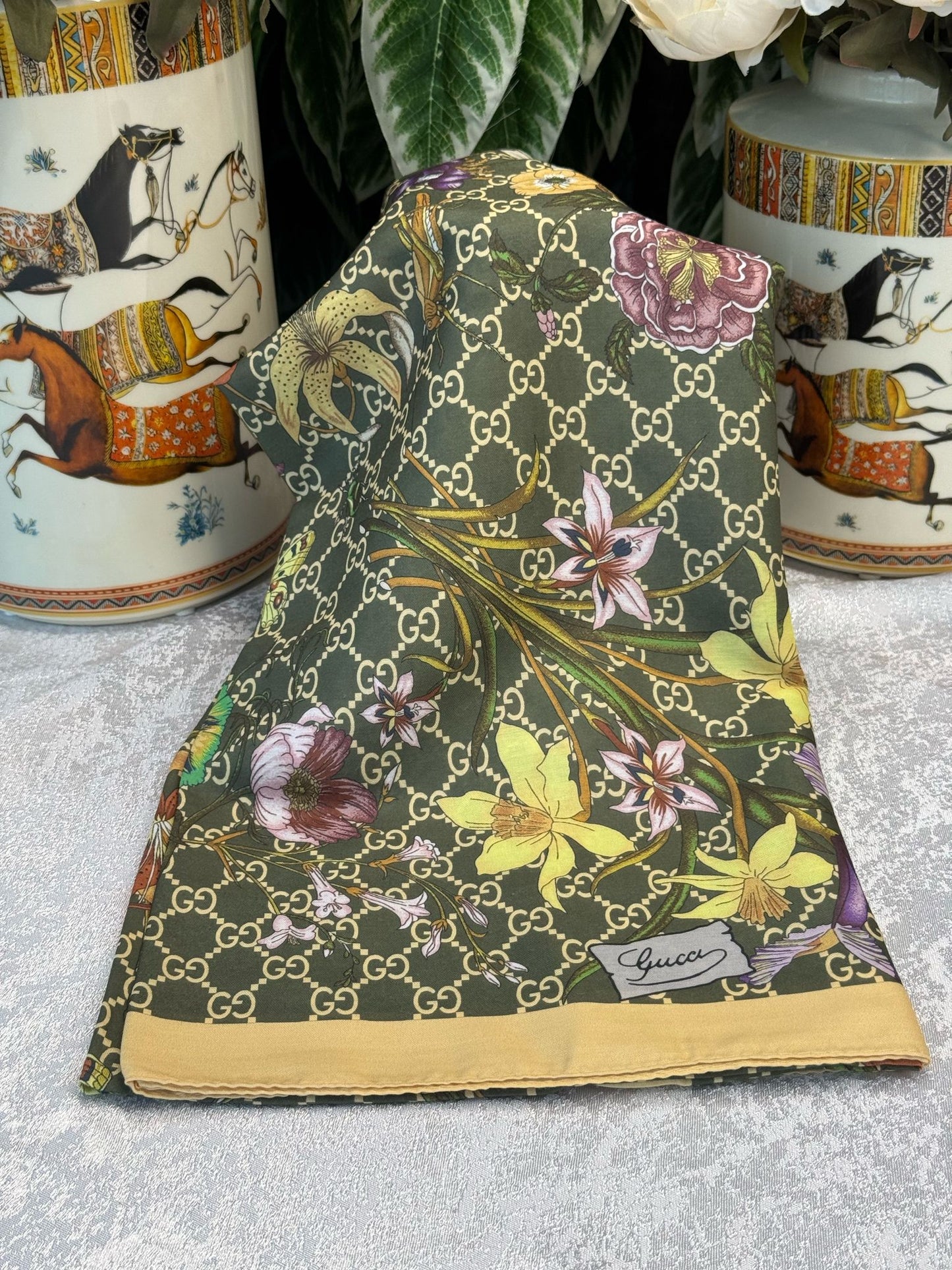Gucci Çiçek Desen Pamuk Soft Şal 65355 - Haki