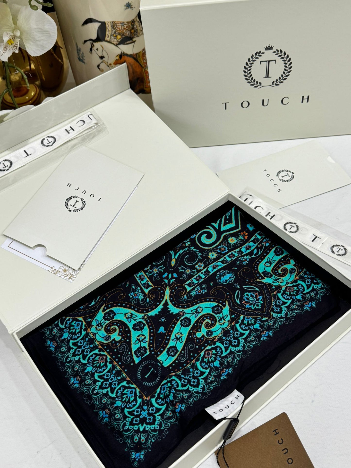 Touch İthal Etnik Desen Yün İpek Şal 34330 - Fisikal yeşil