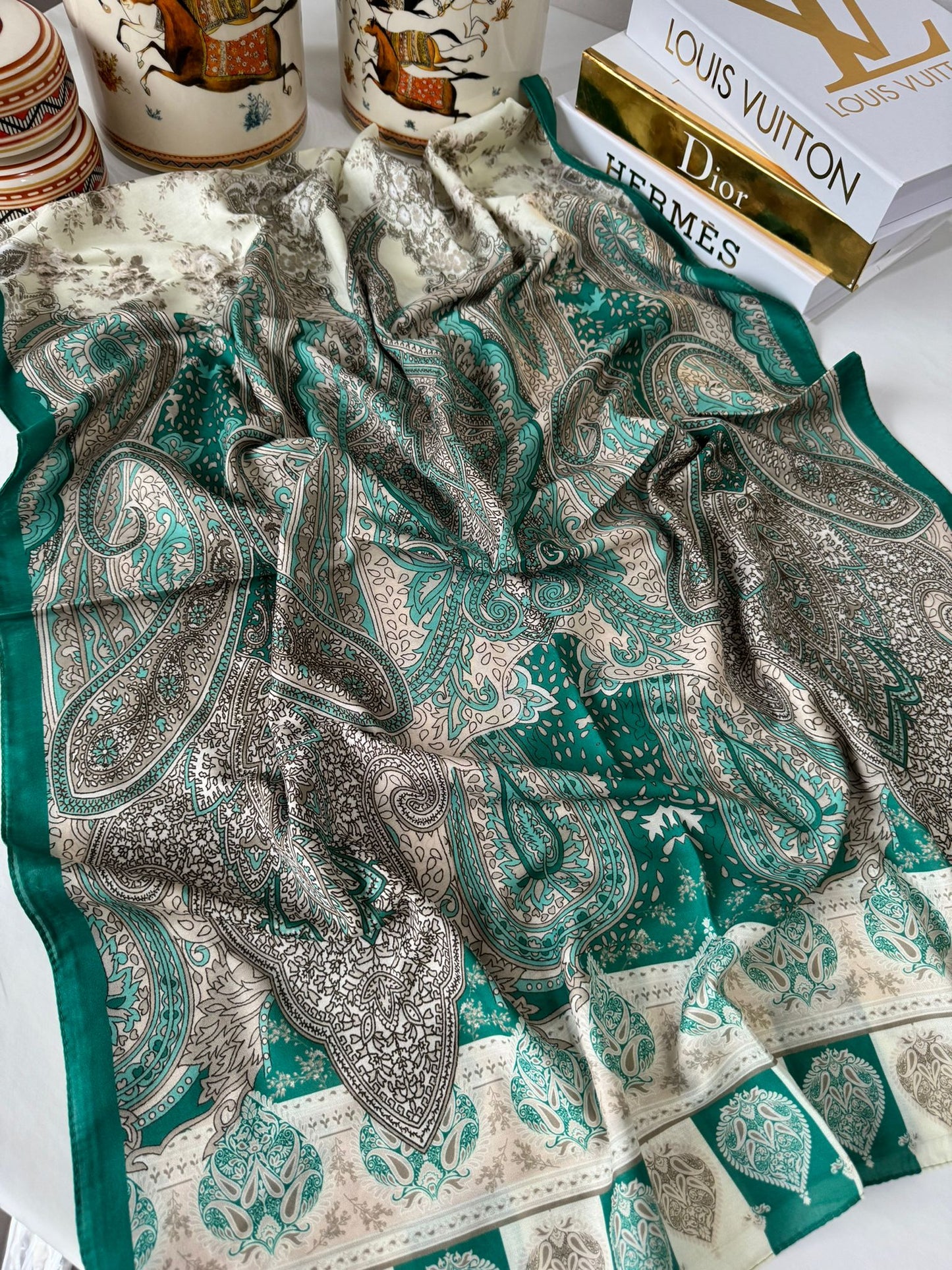 Etnik Etro Desen Pamuk Soft Şal 61534 - Soft Yeşil