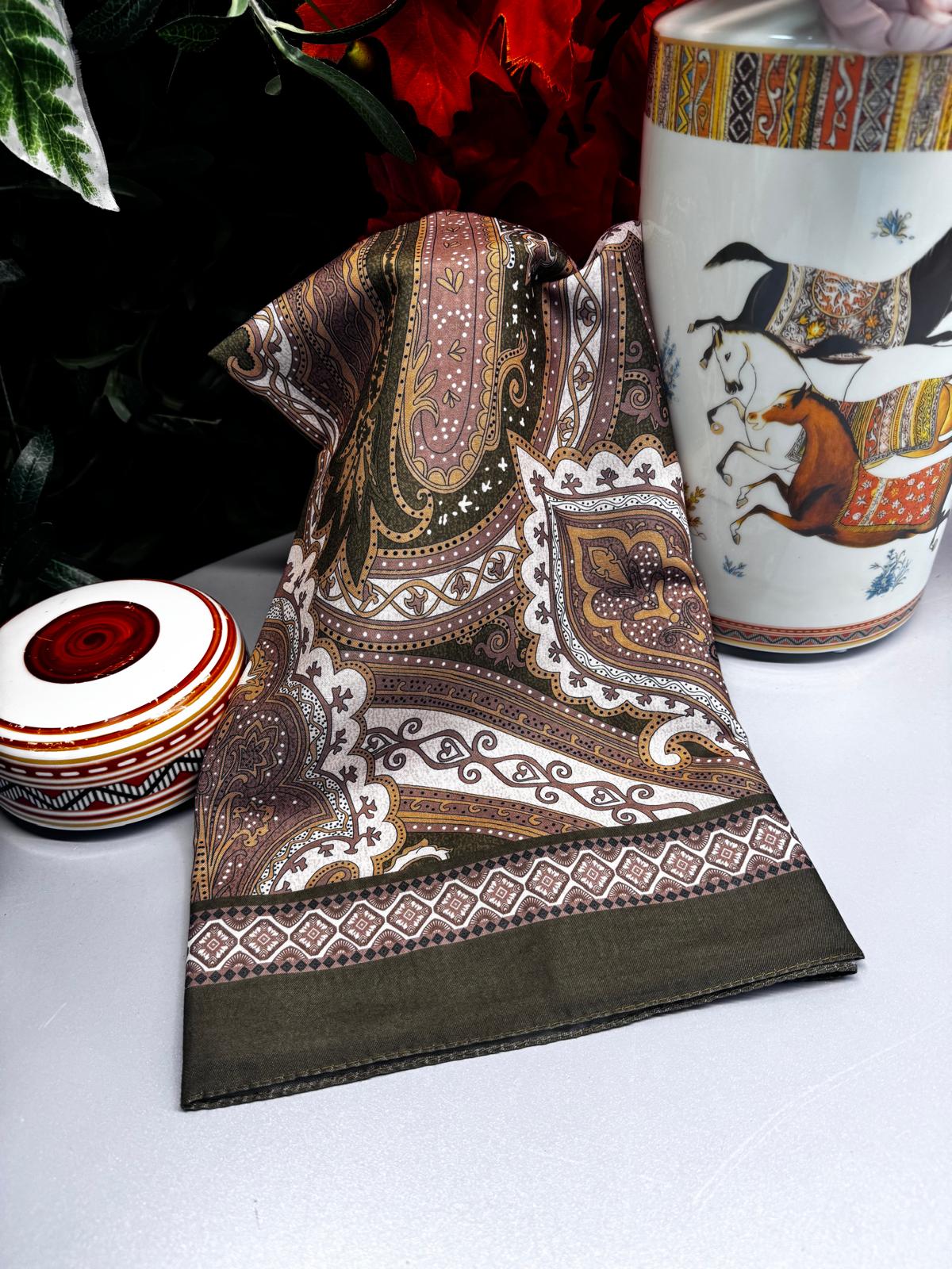 Yeni Etnik Pamuk Soft Şal 65301 - 65301 Asker Yeşili