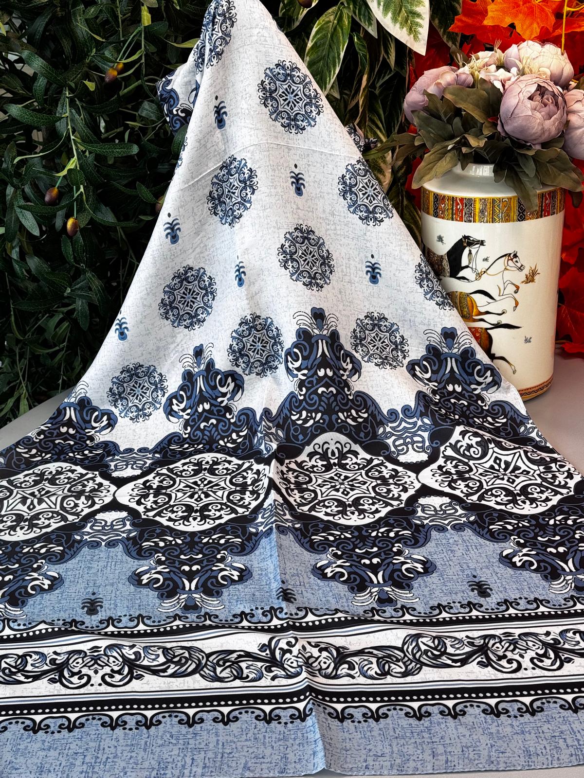 Hint Etro Desenli Pamuk Soft Şal - 658960 - Bebe Mavi Beyaz