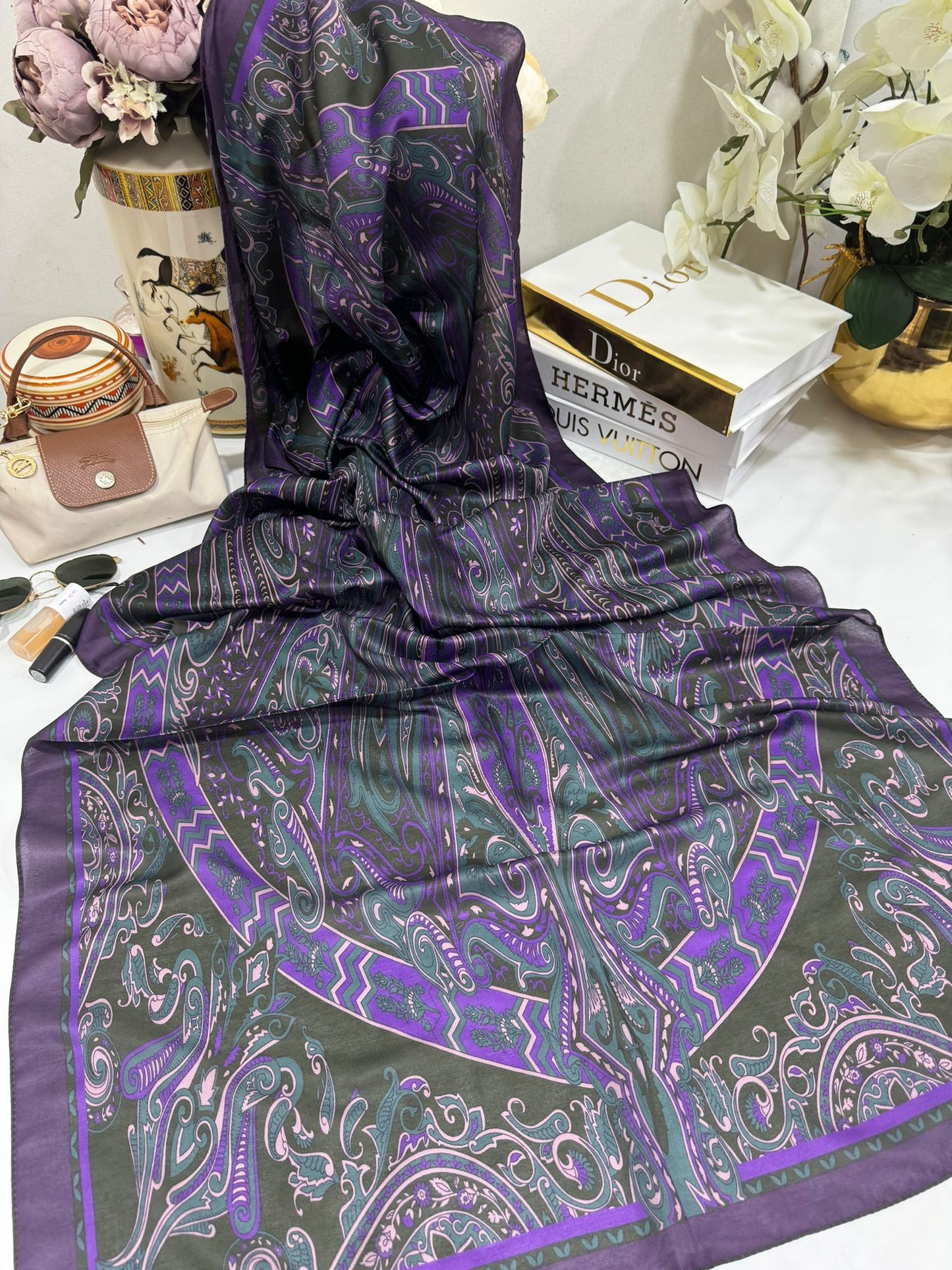 Etro Pamuk İpek Şal 52340 - Mürdüm