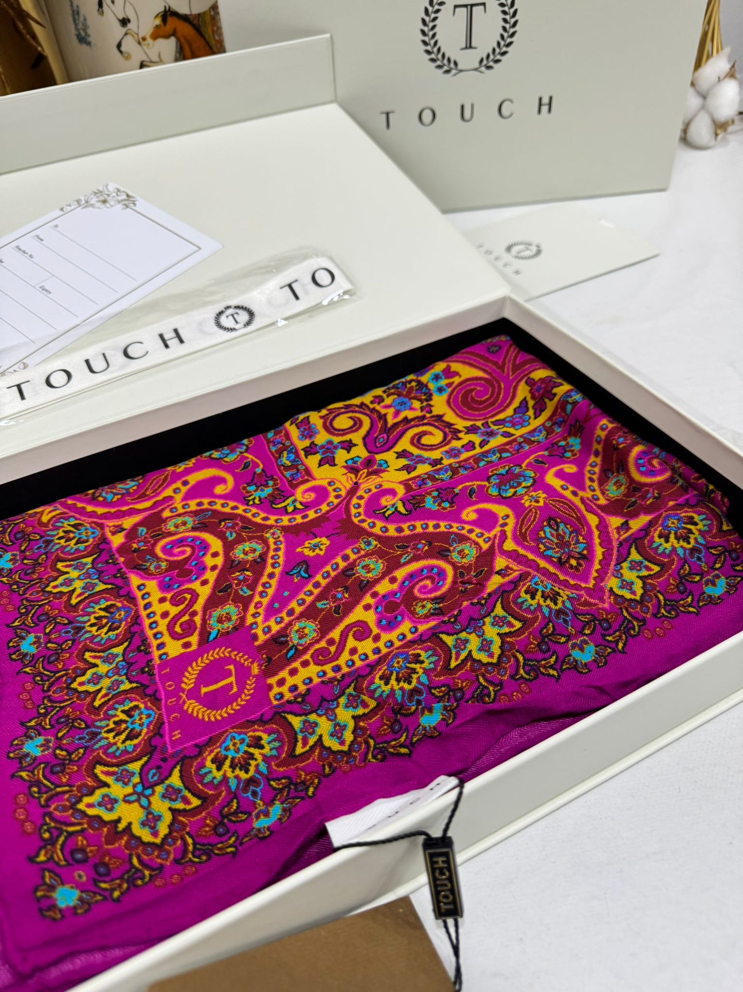 Touch İthal Etnik Desen Yün İpek Şal 34330 - Gold Pembe