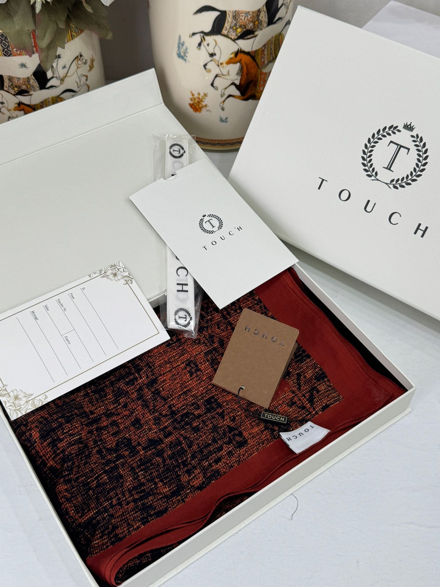 Touch İthal Etnik Desen Pamuk İpek Şal 63457 - Turuncu