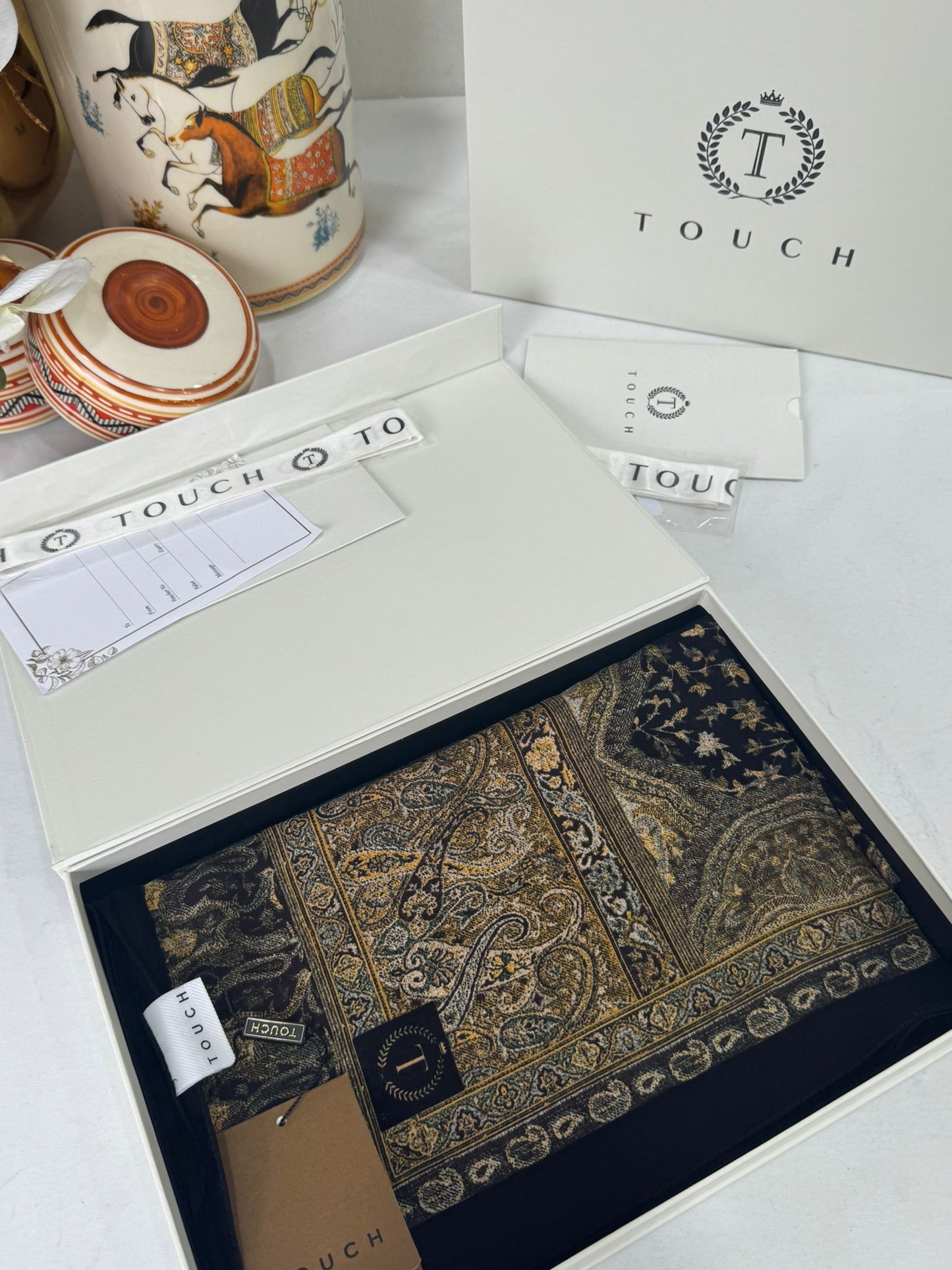 Touch İthal Etnik Desen Pamuk İpek Şal -35330 - Siyah Vizon