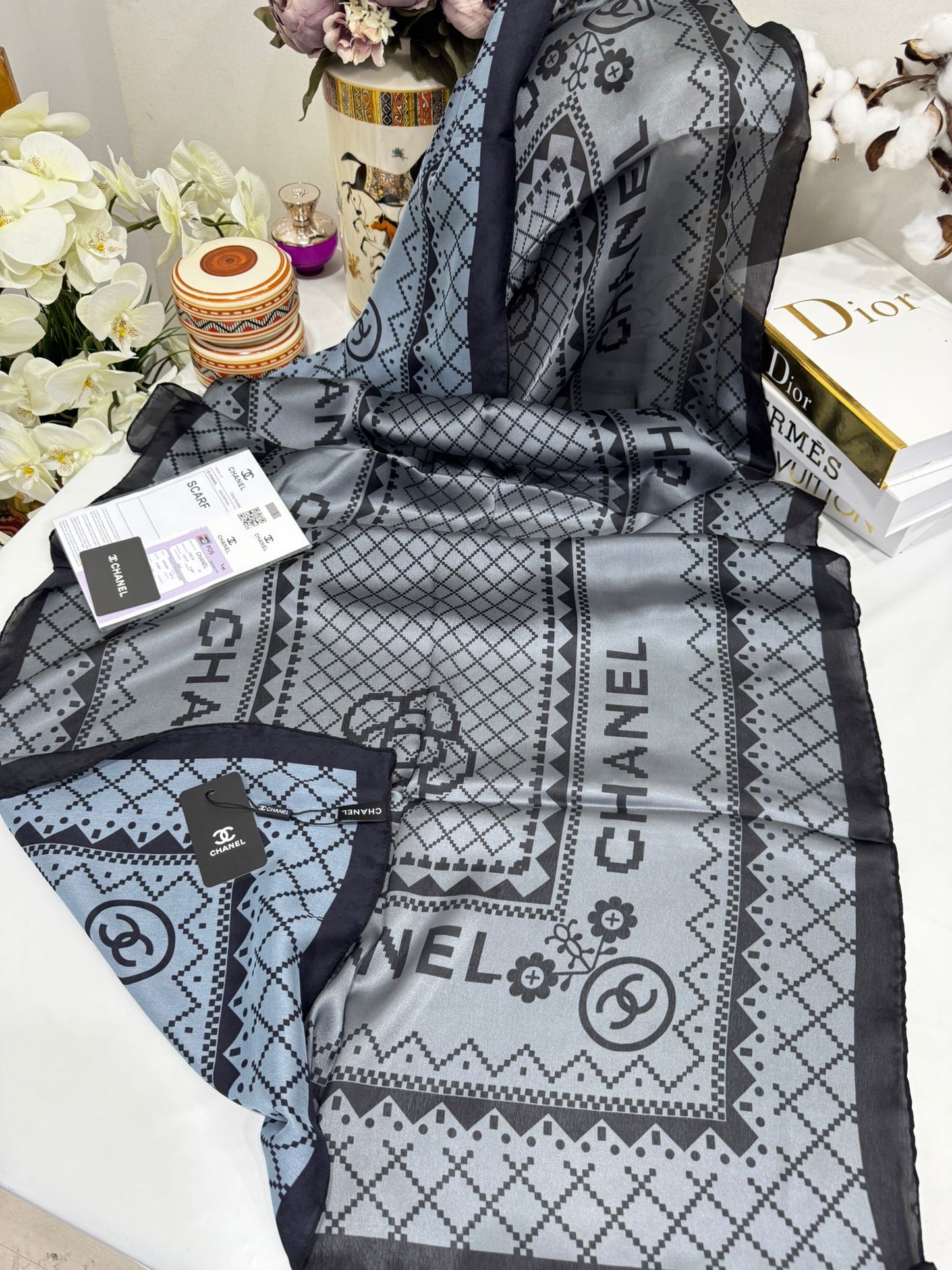 Chanel Çift Taraflı İthal Vual İpel Şal 85651 - Füme