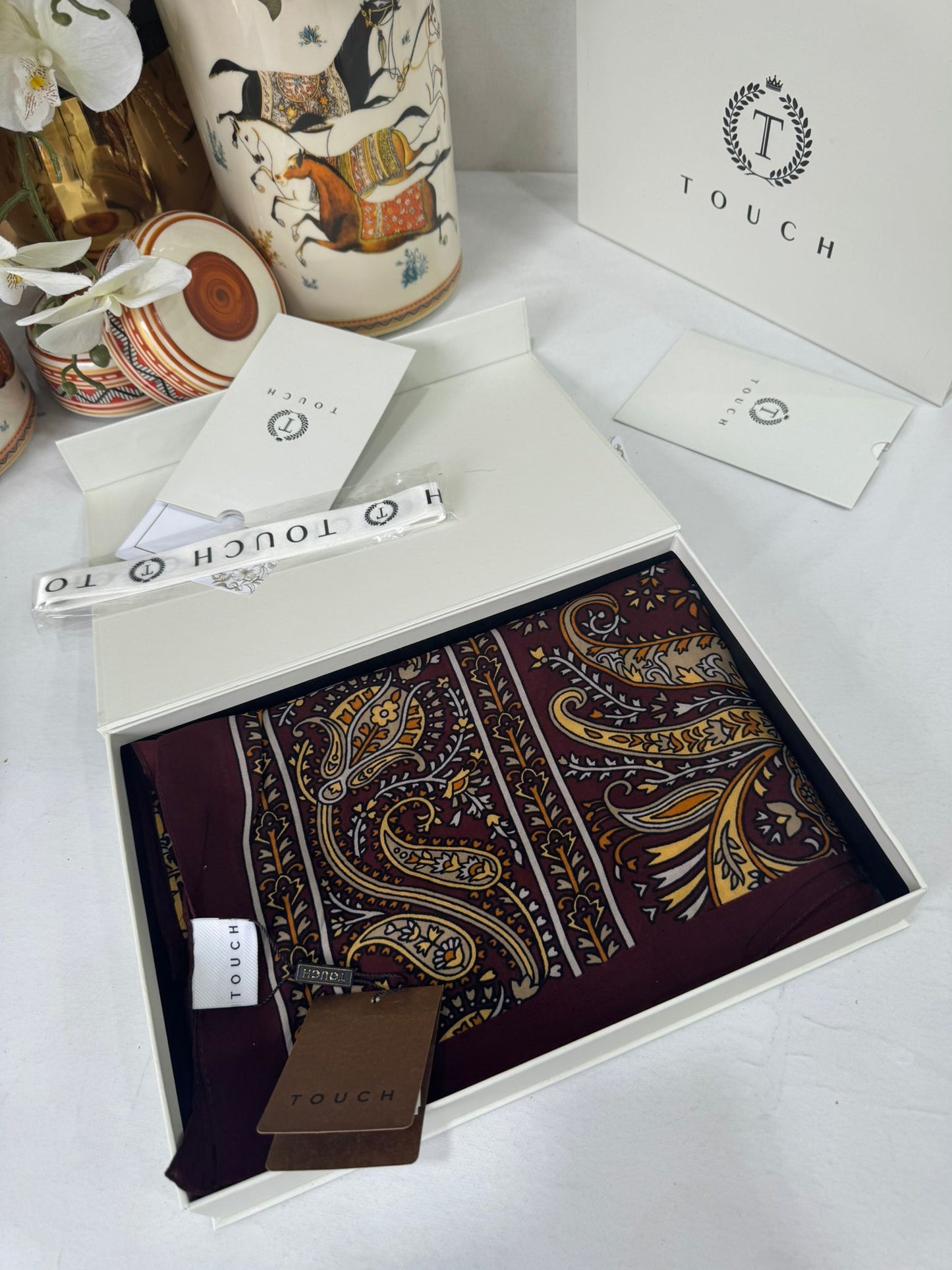 Touch İthal Etnik Desen Pamuk İpek Şal- 99770 - bordo