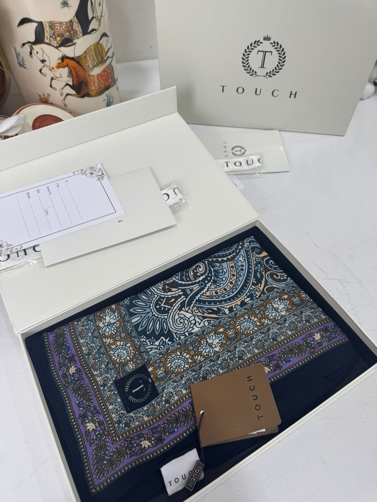 Touch İthal Etnik Desen Yün İpek Şal- 35110 - Siyah Mor