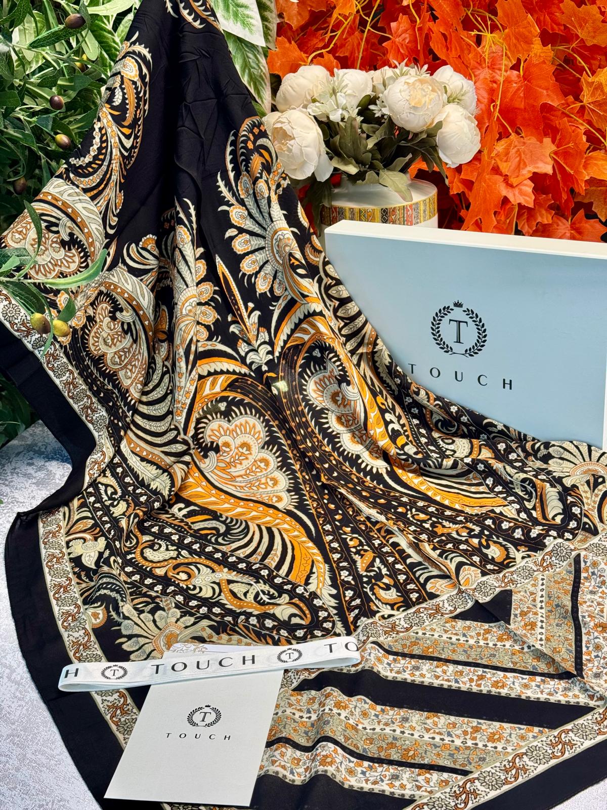 Touch New İthal Pamuk İpek Şal - 55780 - Siyah Oring