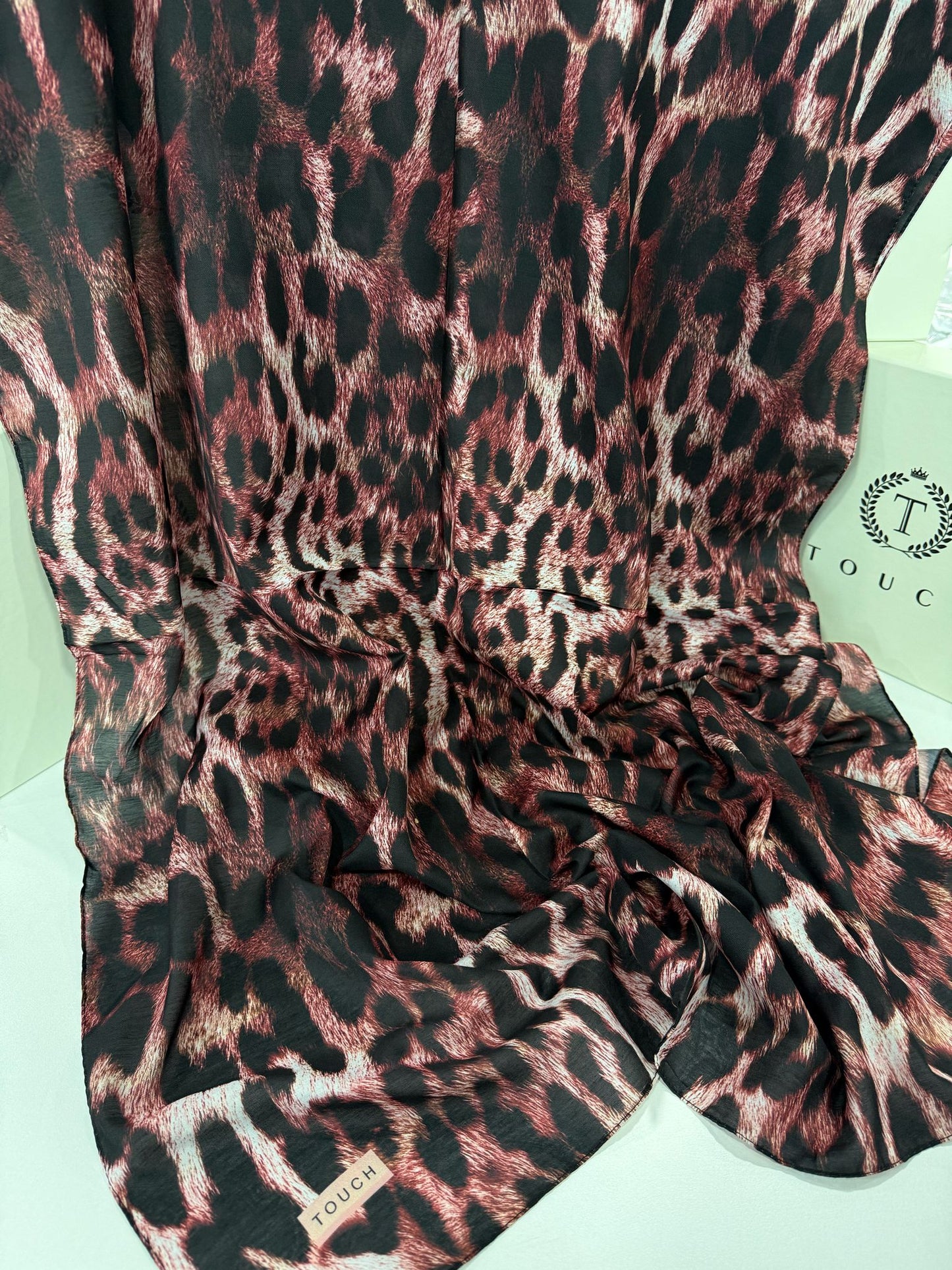 Leopar Desen Pamuk İpek Şal 44110 - Bordo