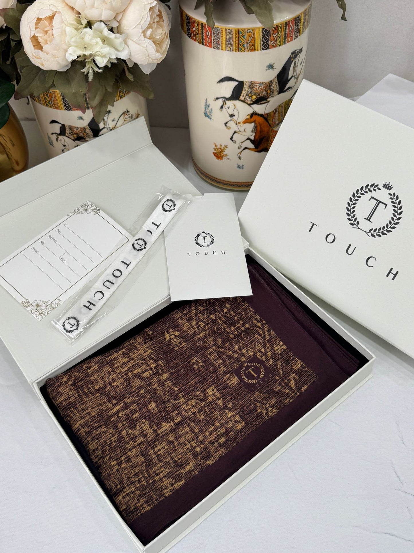 Touch İthal Etnik Desen Pamuk İpek Şal 63457 - Gold Kahve