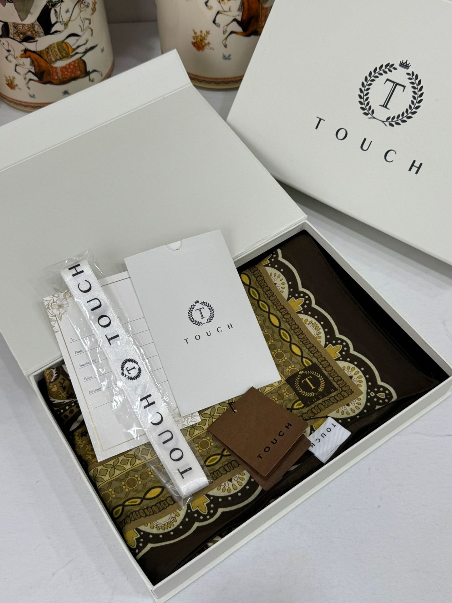 Touch İthal Etnik Desen Pamuk İpek Şal 63460- Fıstık