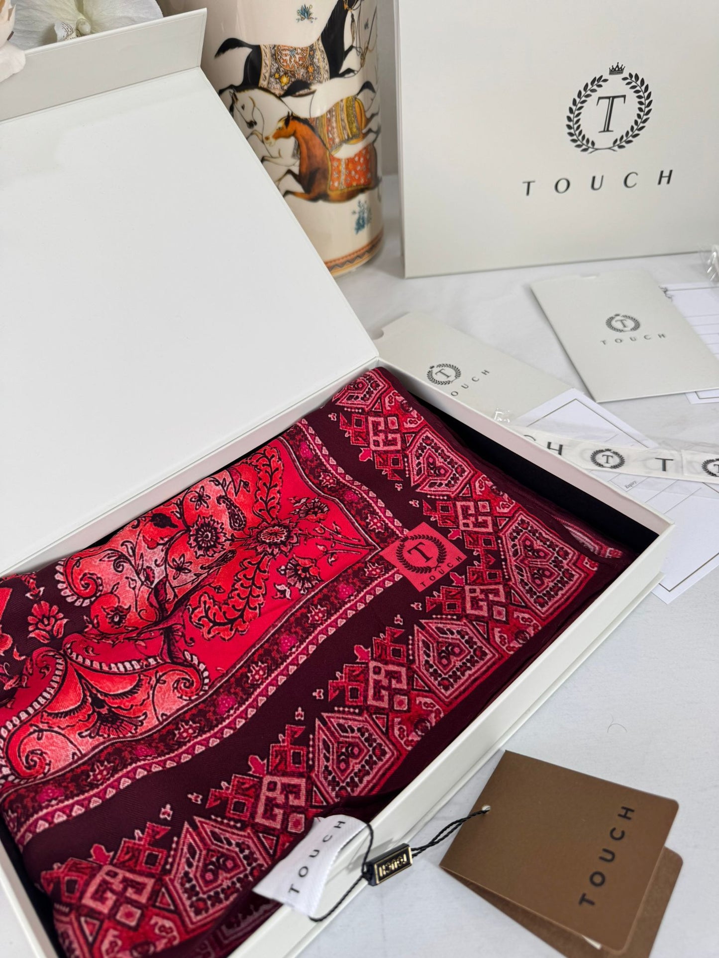 Touch İthal Etnik Desen Yün İpek Şal-34770 -Mor