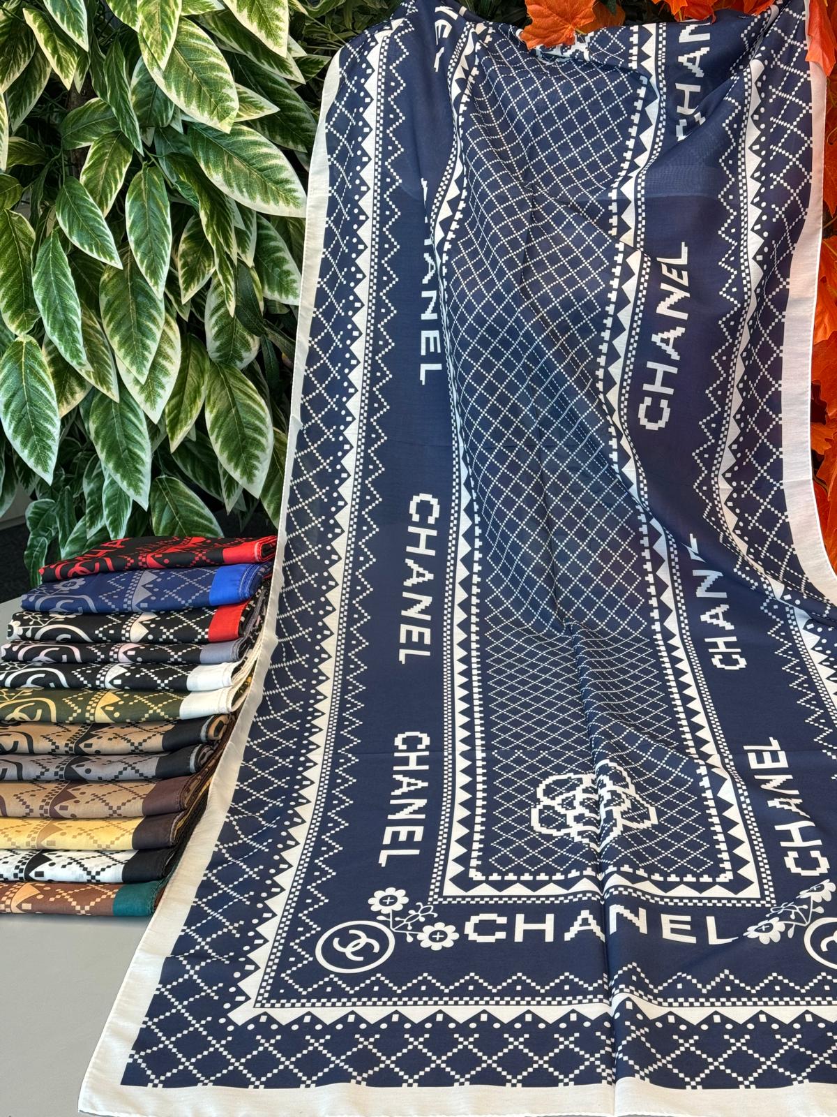 Chanel Çizgili Pamuk Soft Şal 51201 - Lacivert