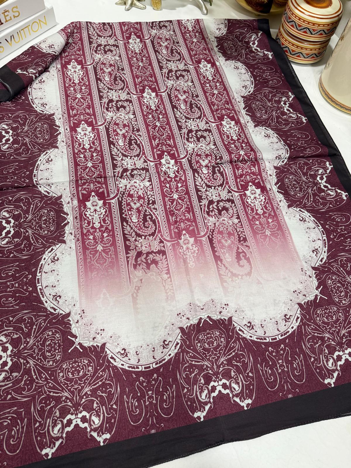 Etro Desen Pamuk İpek Şal 49733 - Bordo