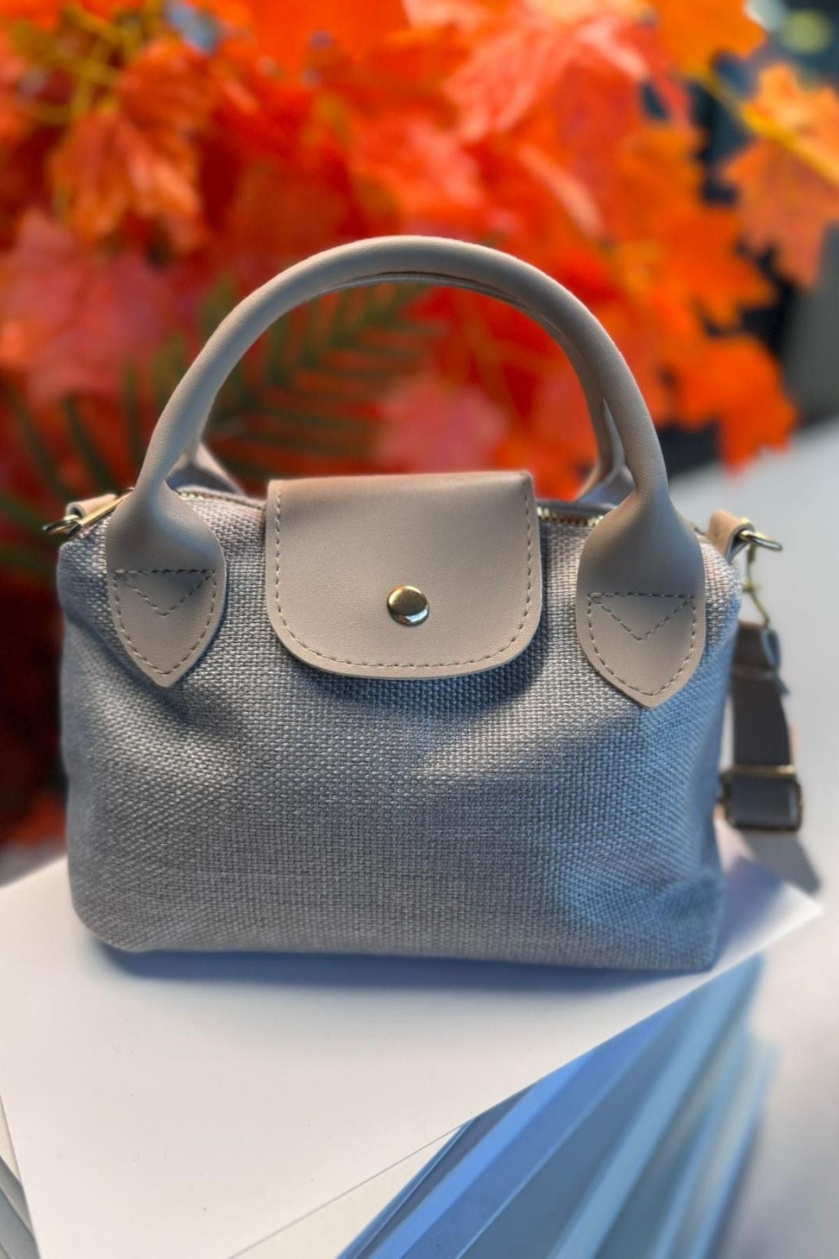 Bohem Kanvas Longchamp Hasır Çanta - Bej