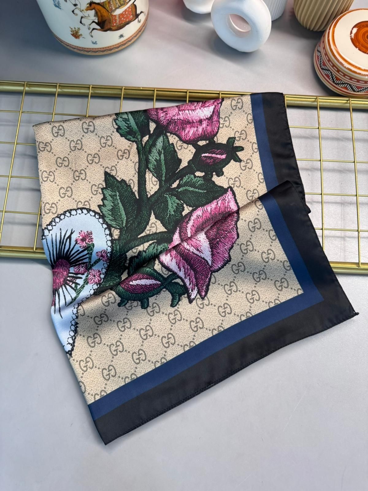 Gucci Twill İpek Şal - Lacivert