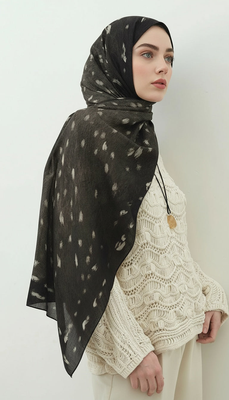 Fawn Ceylan Desen Şal – Siyah