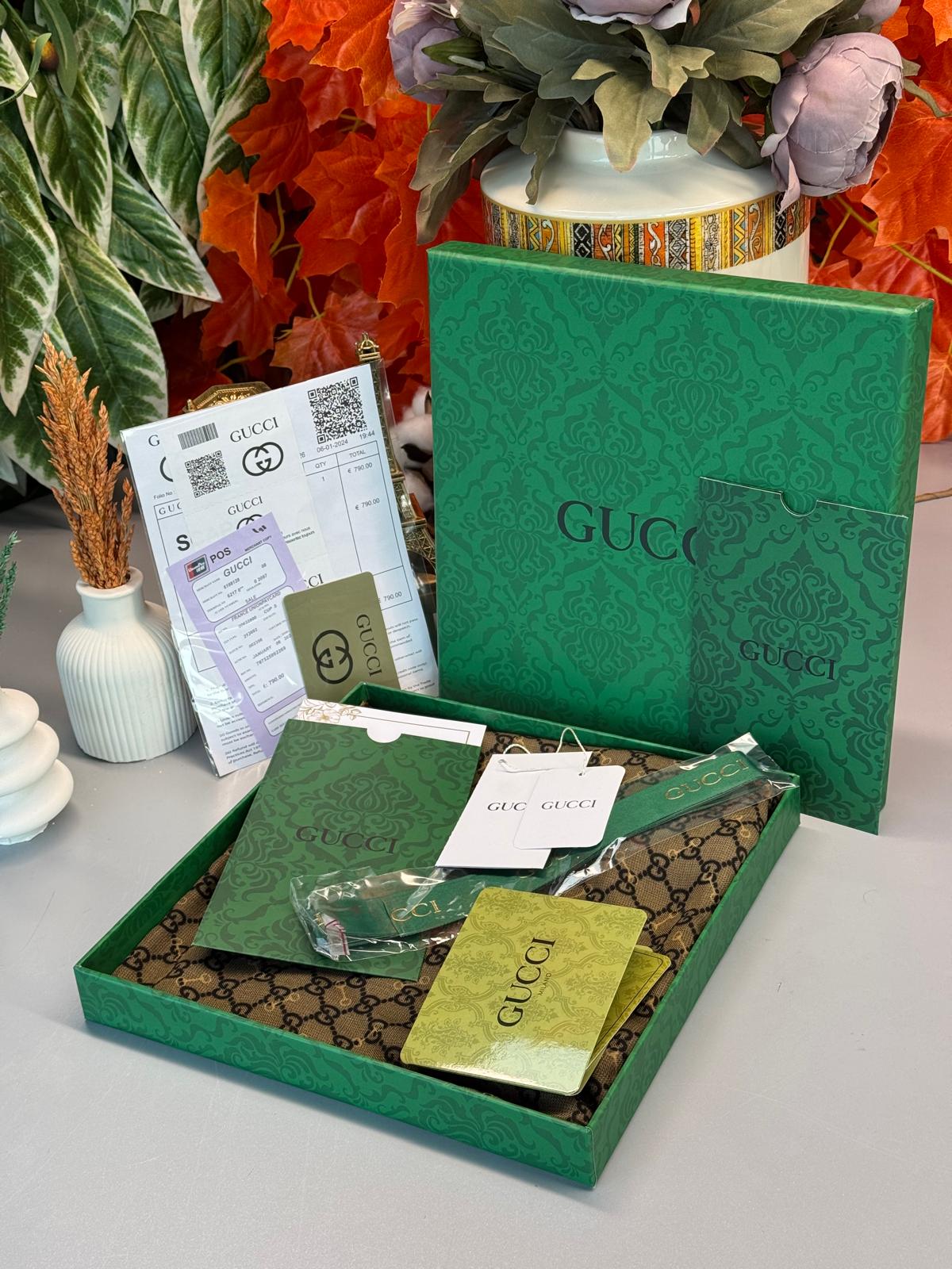 Gucci A Kalite İthal Yün İpek Şal - Yeşil-Mor