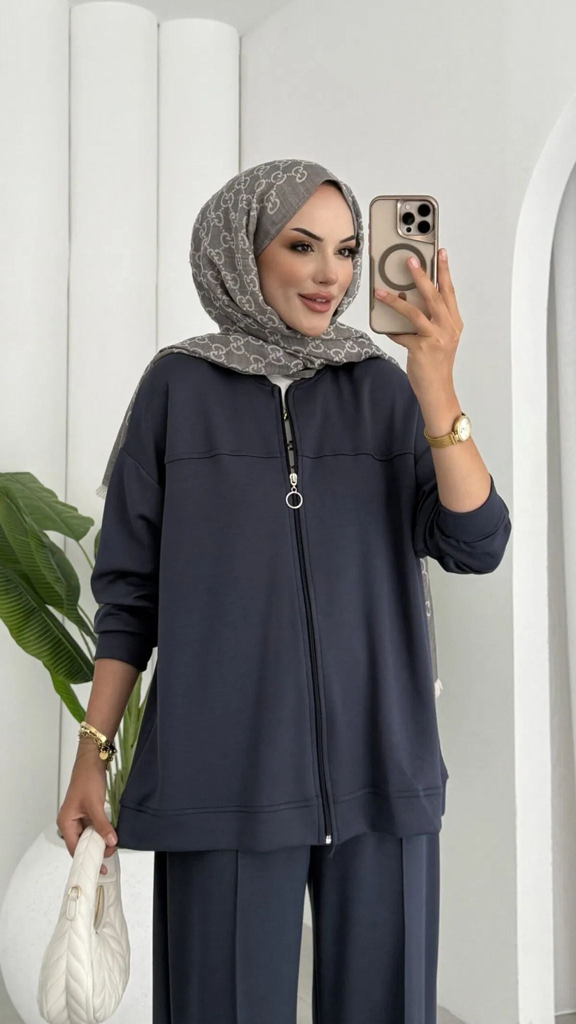 Oysho Fermuarlı Basic İkili Takım BÜYÜK BEDEN TK2962 – Füme (SERİLİ SATIŞTIR)