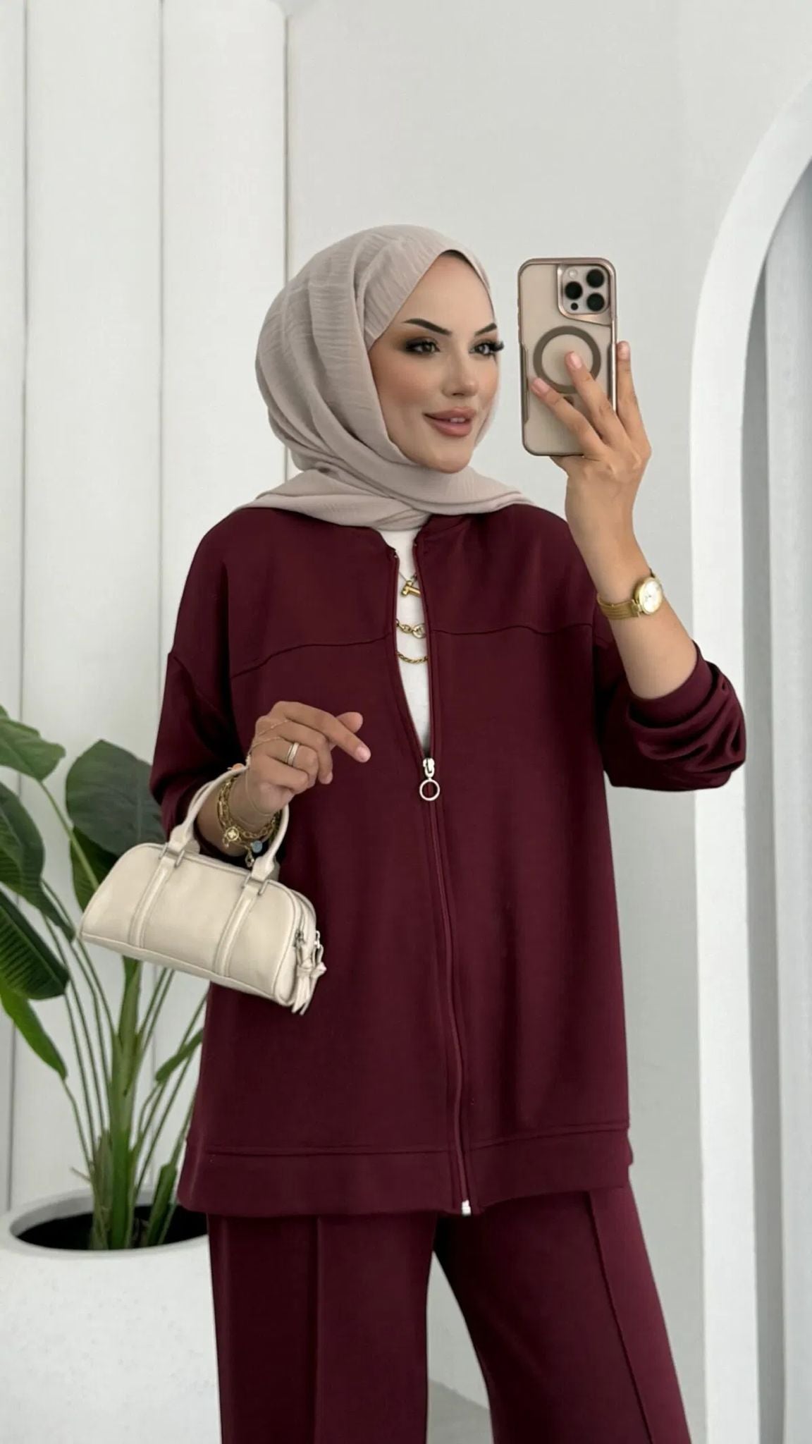 Oysho Fermuarlı Basic İkili Takım BÜYÜK BEDEN TK2962 – Bordo (SERİLİ SATIŞTIR)