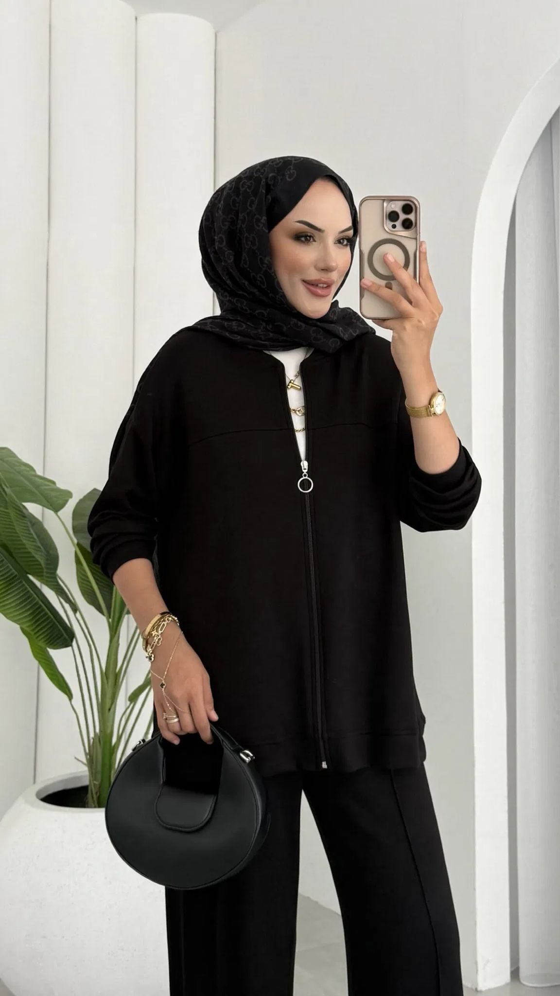 Oysho Fermuarlı Basic İkili Takım BÜYÜK BEDEN TK2962 -Siyah (SERİLİ SATIŞTIR)