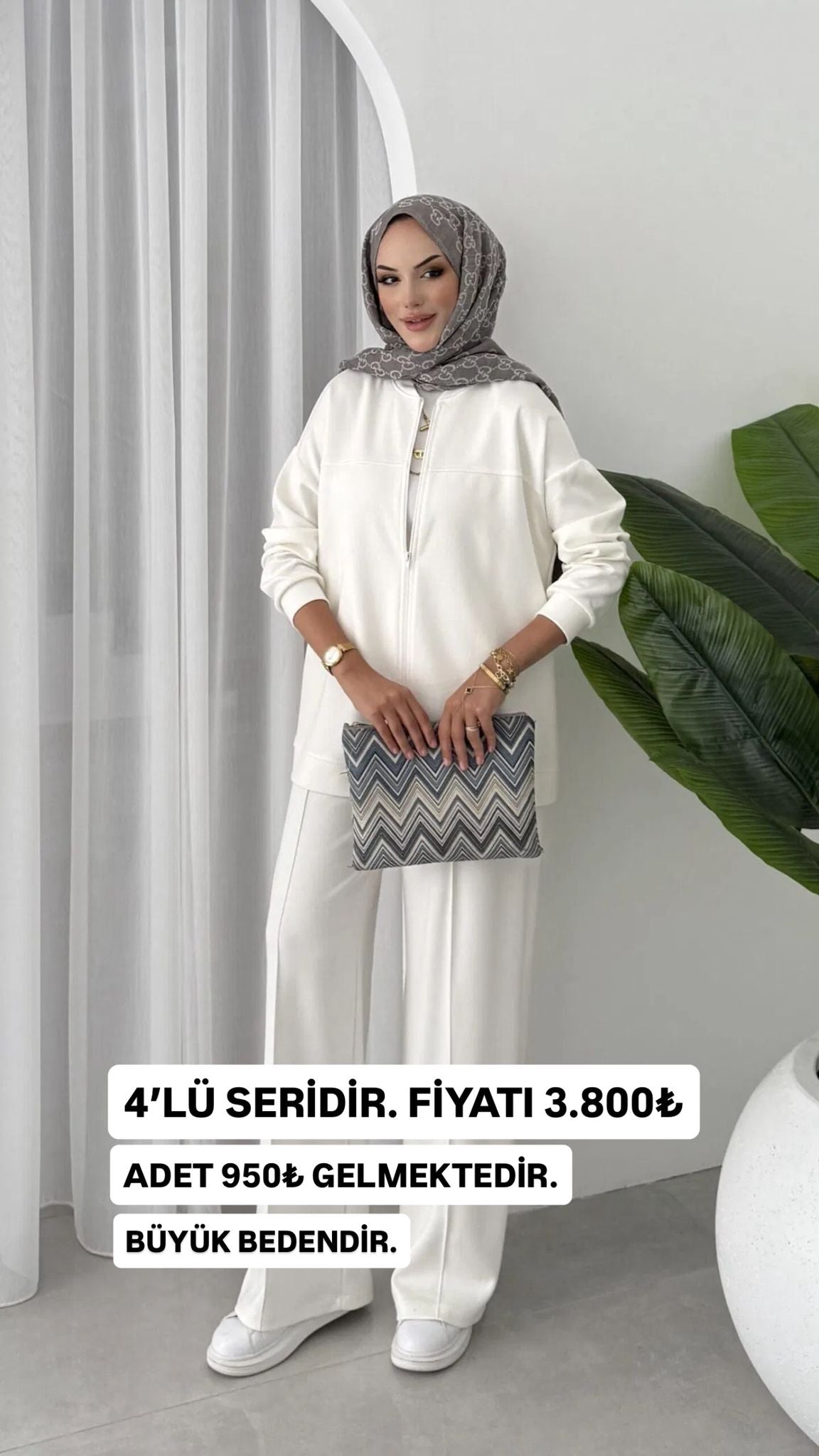Oysho Fermuarlı Basic İkili Takım BÜYÜK BEDEN TK2962 – Beyaz İnci (SERİLİ SATIŞTIR)