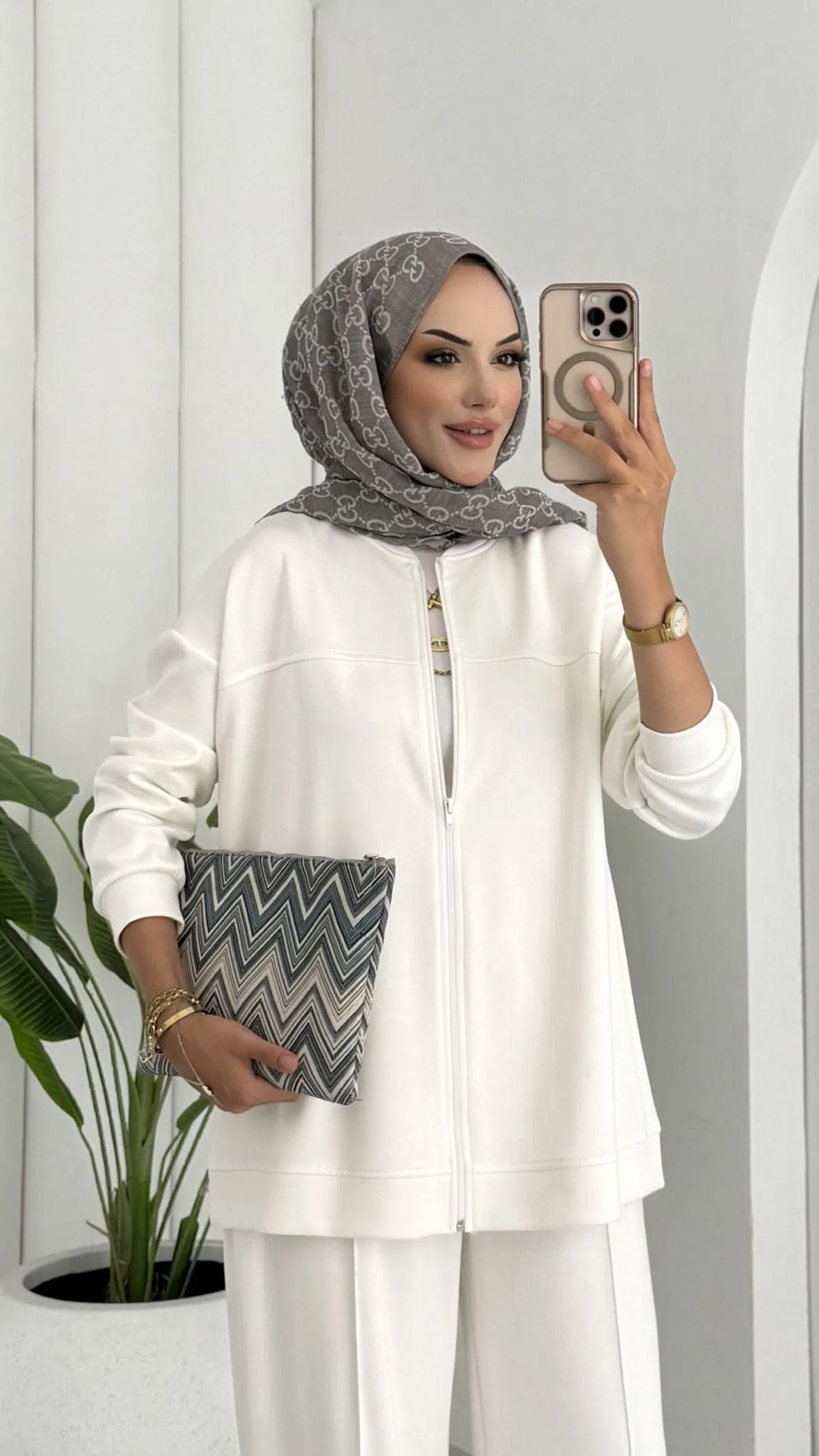 Oysho Premium Fermuarlı Basic İkili Takım TK2962 – Beyaz İnci (SERİLİ SATIŞTIR)